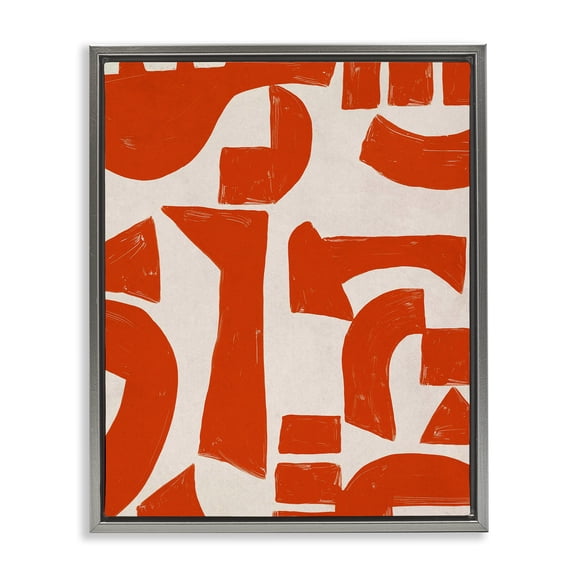 Stupell Industries Red Asymmetrical Shapes Abstract Painting Gray Floater Framed Canvas Art Print Wall Art, 25 x 31