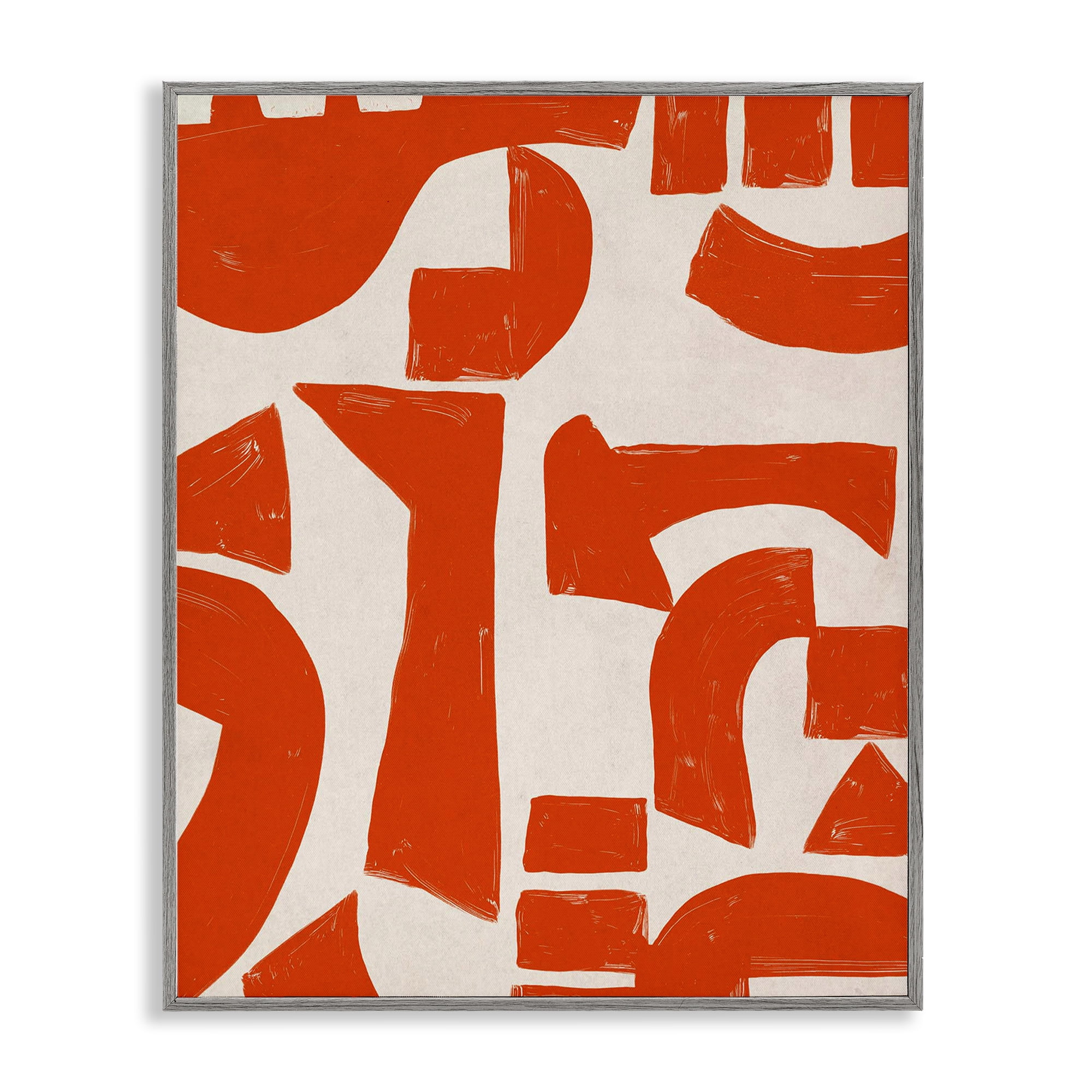 Stupell Industries Red Asymmetrical Shapes Abstract Painting Gray Framed Art Print Wall Art, 24 x 30