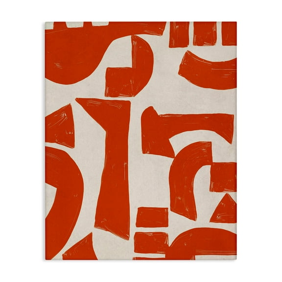 Stupell Industries Red Asymmetrical Shapes Abstract Painting Wrapped Canvas Art Print Wall Art, 16 x 20