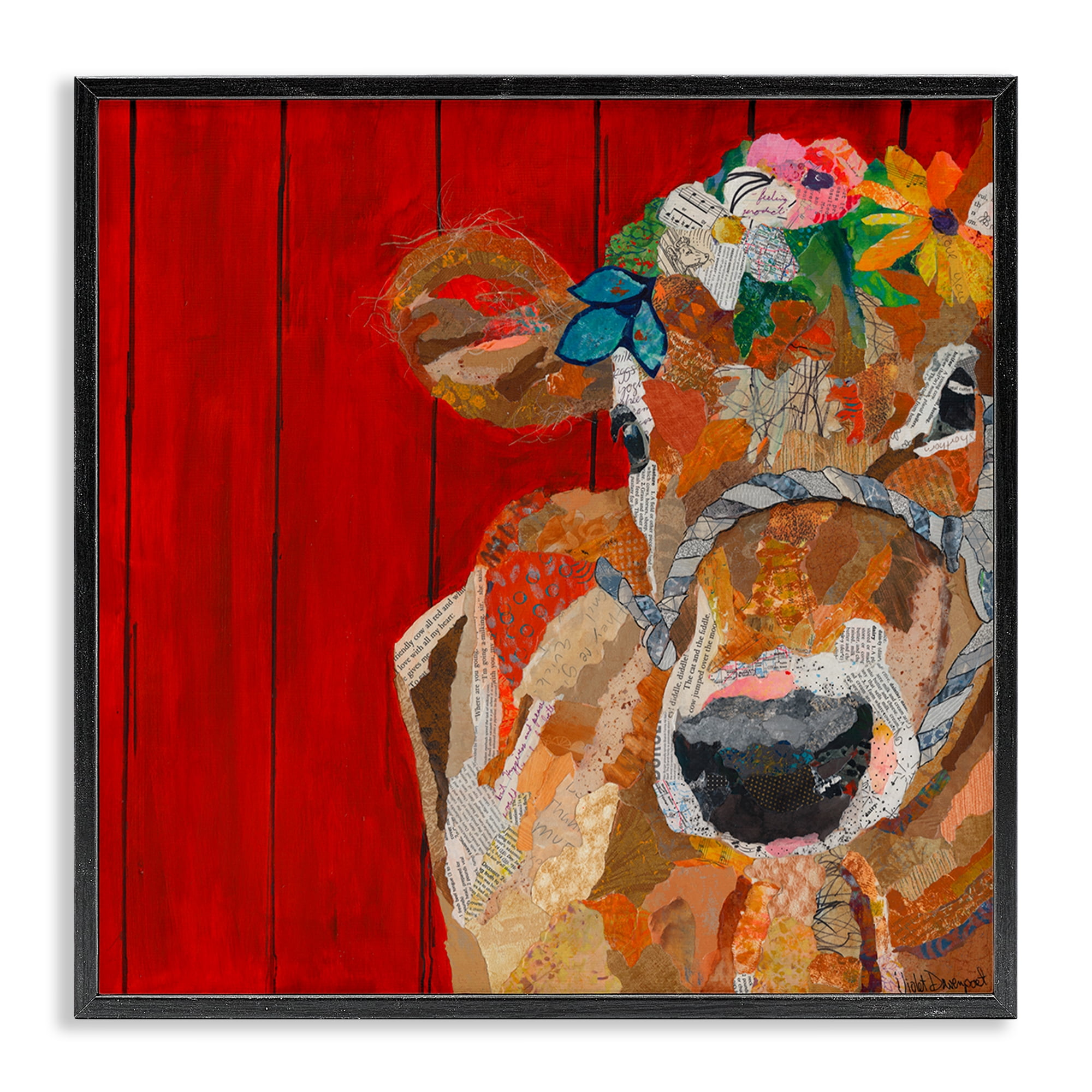 Stupell Industries Red Barn Cow Collage Animals Painting Black Framed Art Print Wall Art, 12 x 12