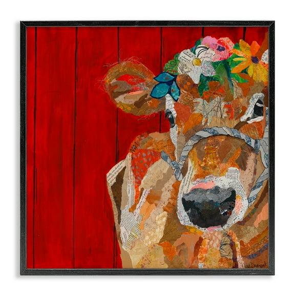 Stupell Industries Red Barn Cow Collage Animals Painting Black Framed Art Print Wall Art, 12 x 12