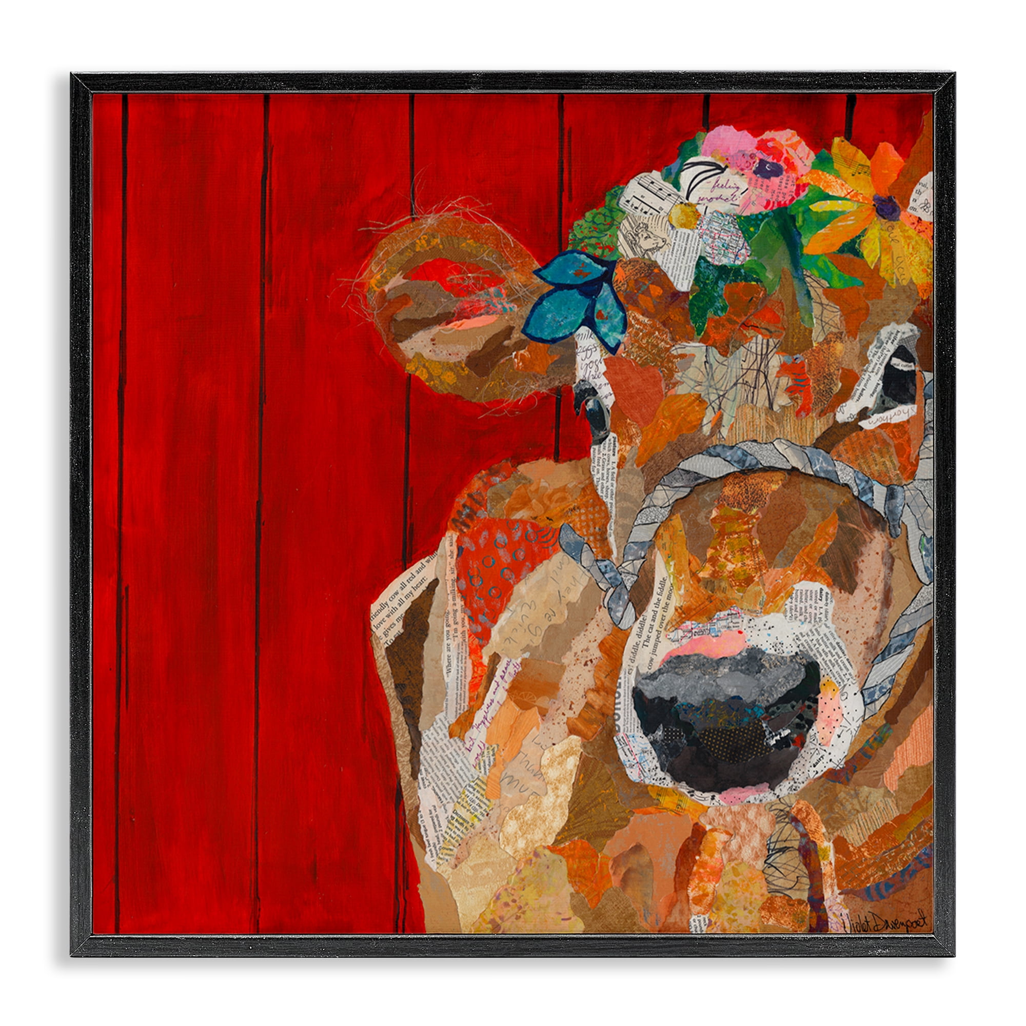 Stupell Industries Red Barn Cow Collage Animals Painting Black Framed Art Print Wall Art, 24 x 24