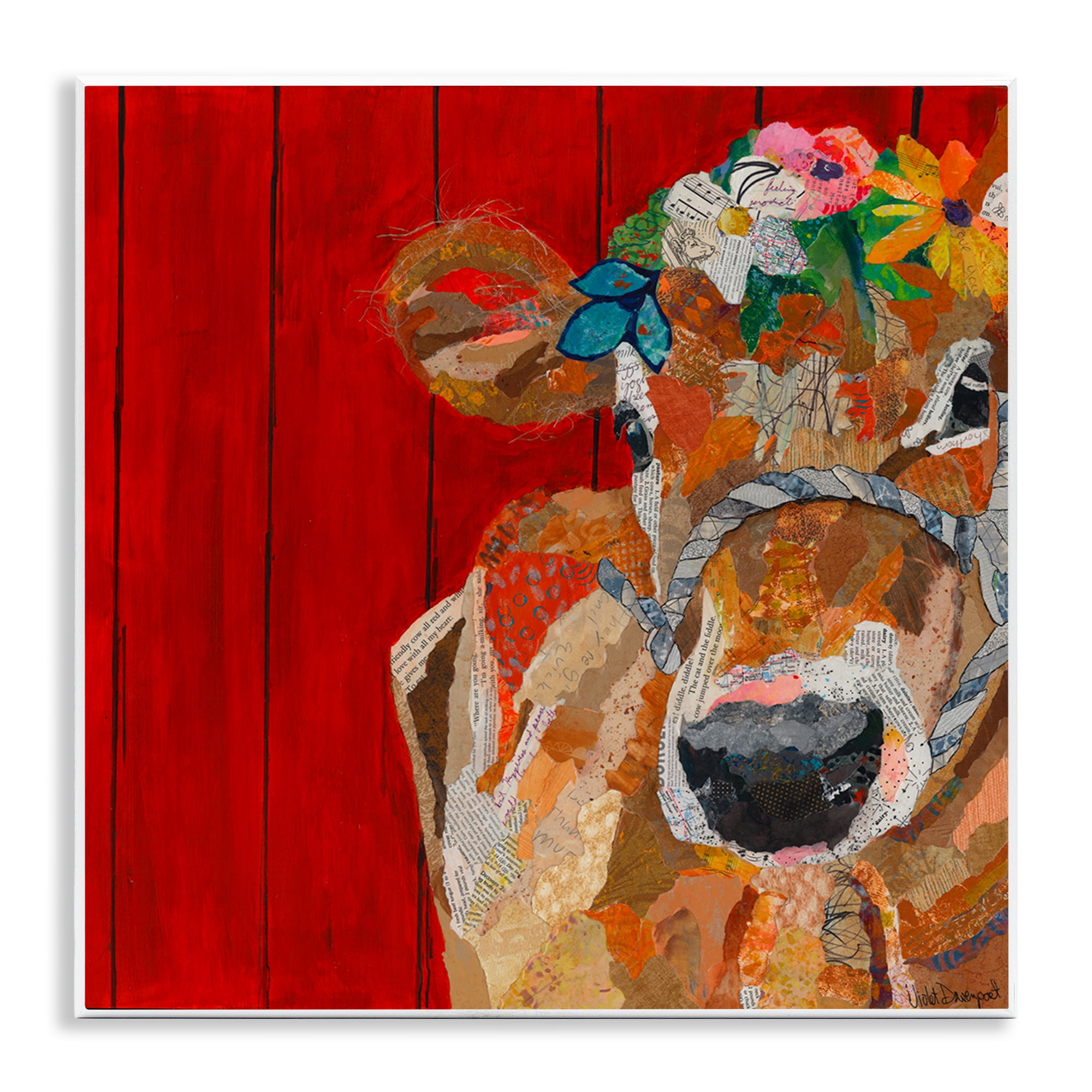 Stupell Industries Red Barn Cow Collage Animals Painting Unframed Art Print Wall Art, 12 x 12