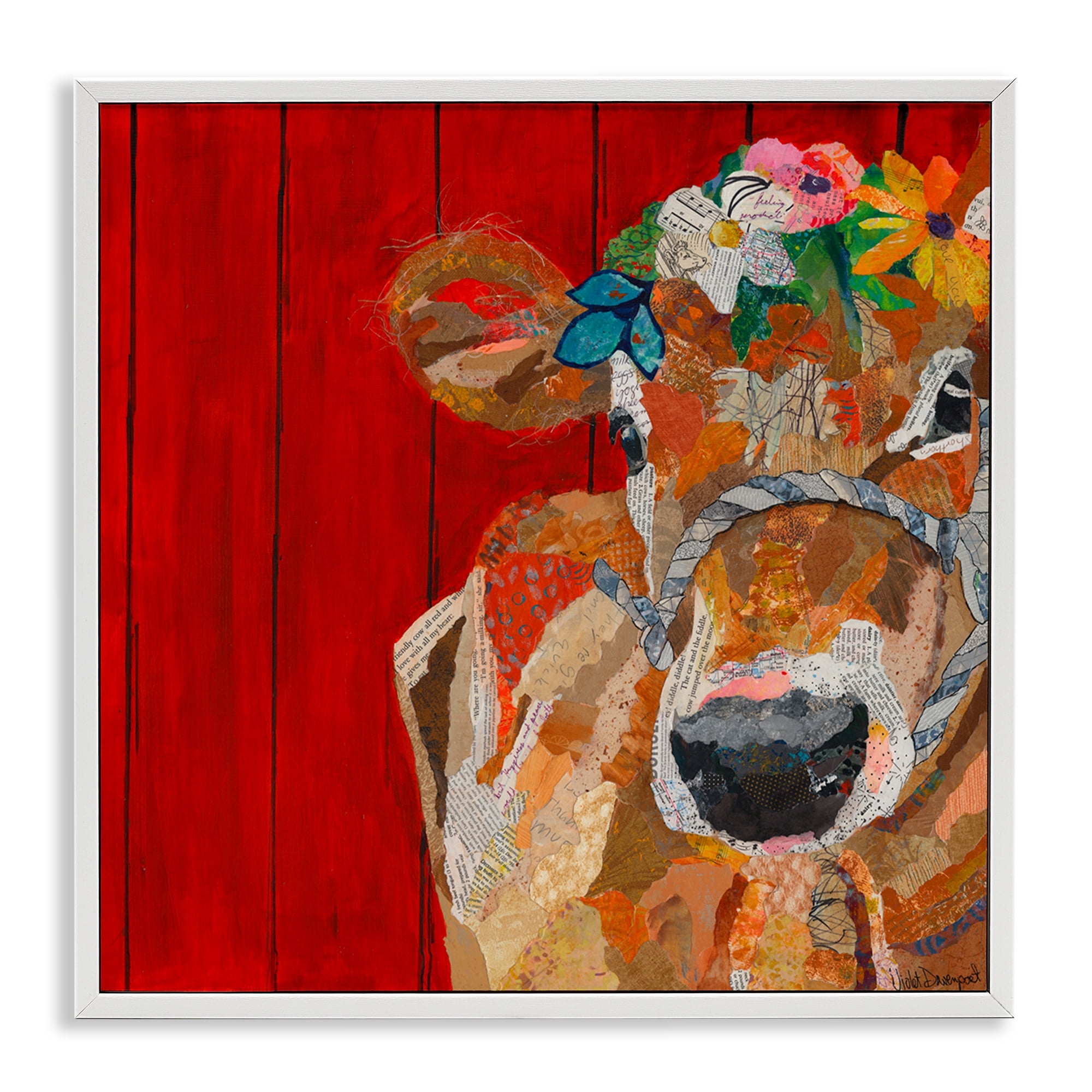 Stupell Industries Red Barn Cow Collage Animals Painting White Framed Art Print Wall Art, 17 x 17