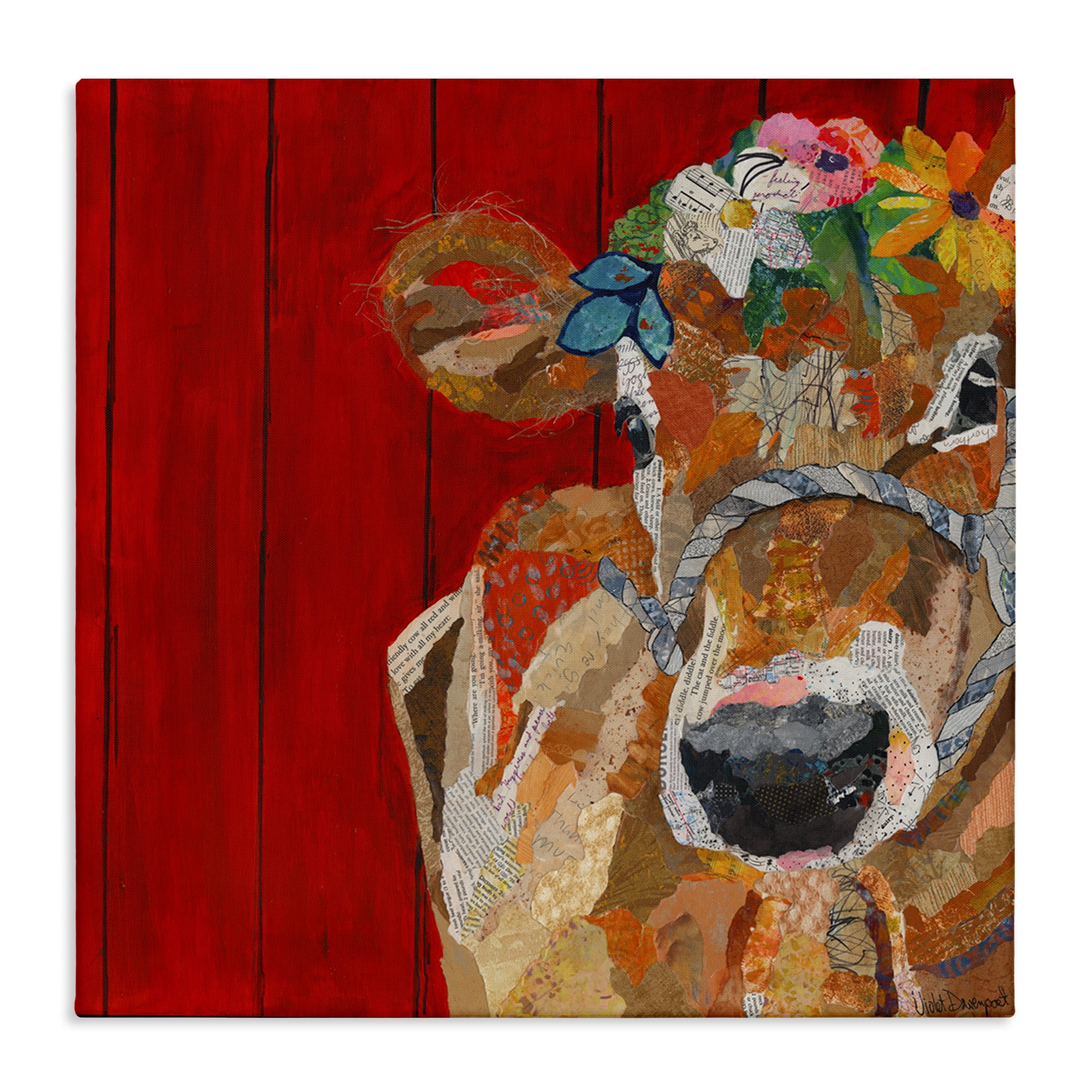Stupell Industries Red Barn Cow Collage Animals Painting Wrapped Canvas Art Print Wall Art, 24 x 24