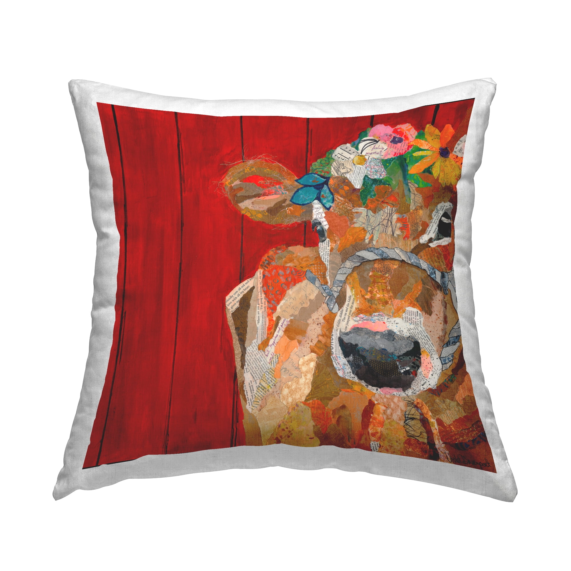 Stupell Industries Red Barn Cow Collage Decorative Printed Throw Pillow Design by Violet Davenport.