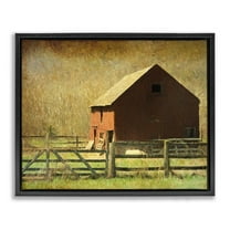 Stupell Industries Red Barn Distressed Pattern Landscape & Nature Painting Black Floater Framed Canvas Art Print Wall Art, 21 x 17