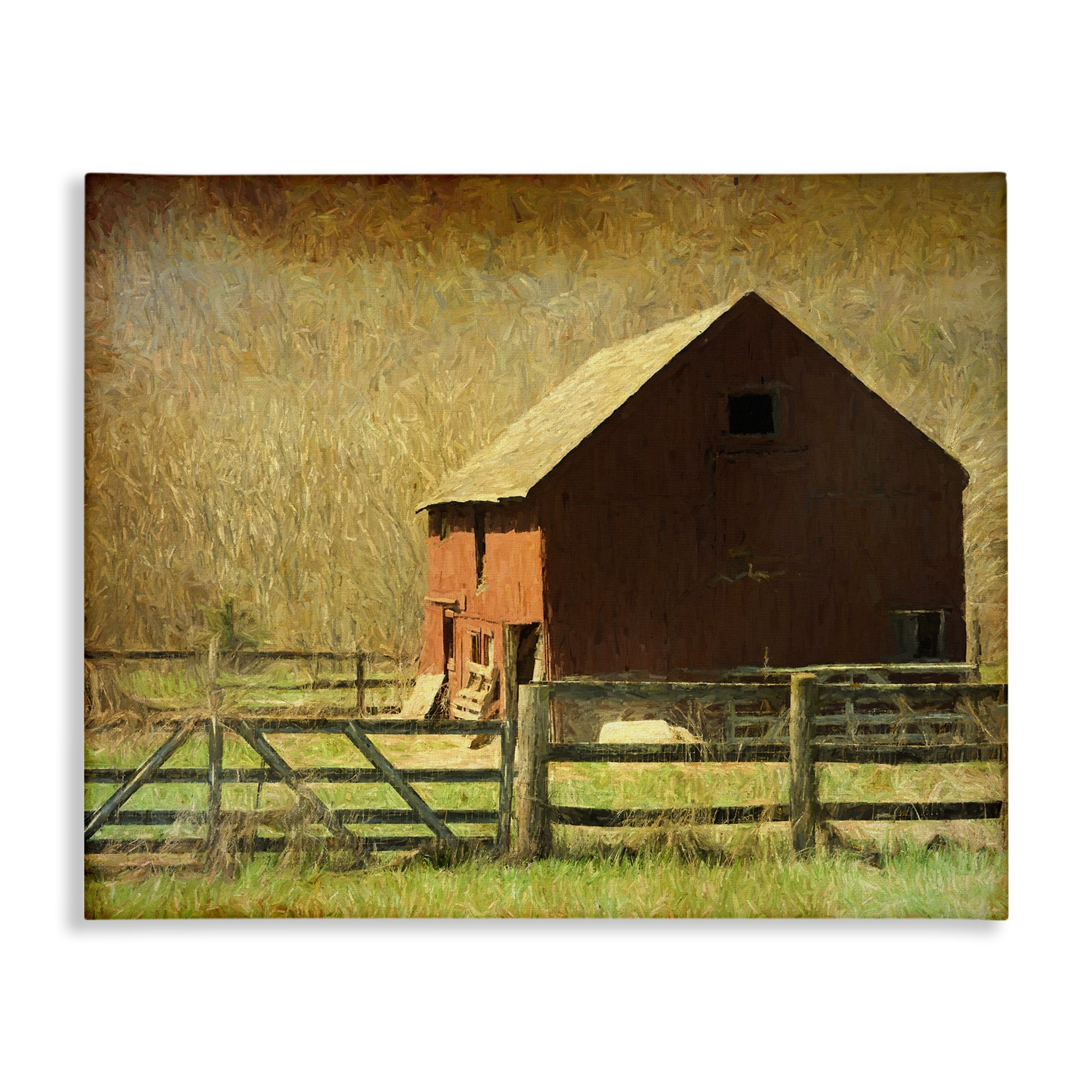 Stupell Industries Red Barn Distressed Pattern Landscape & Nature Painting Wrapped Canvas Art Print Wall Art, 30 x 24
