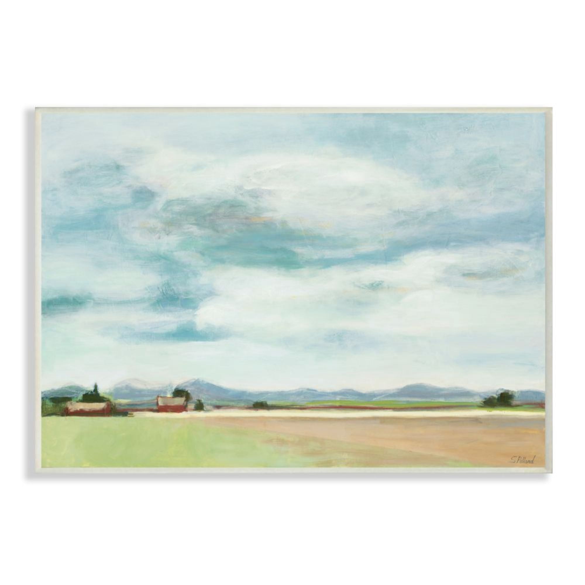 Stupell Industries Red Barn Farm Landscape Soft Blue Sky Design by Third and Wall
