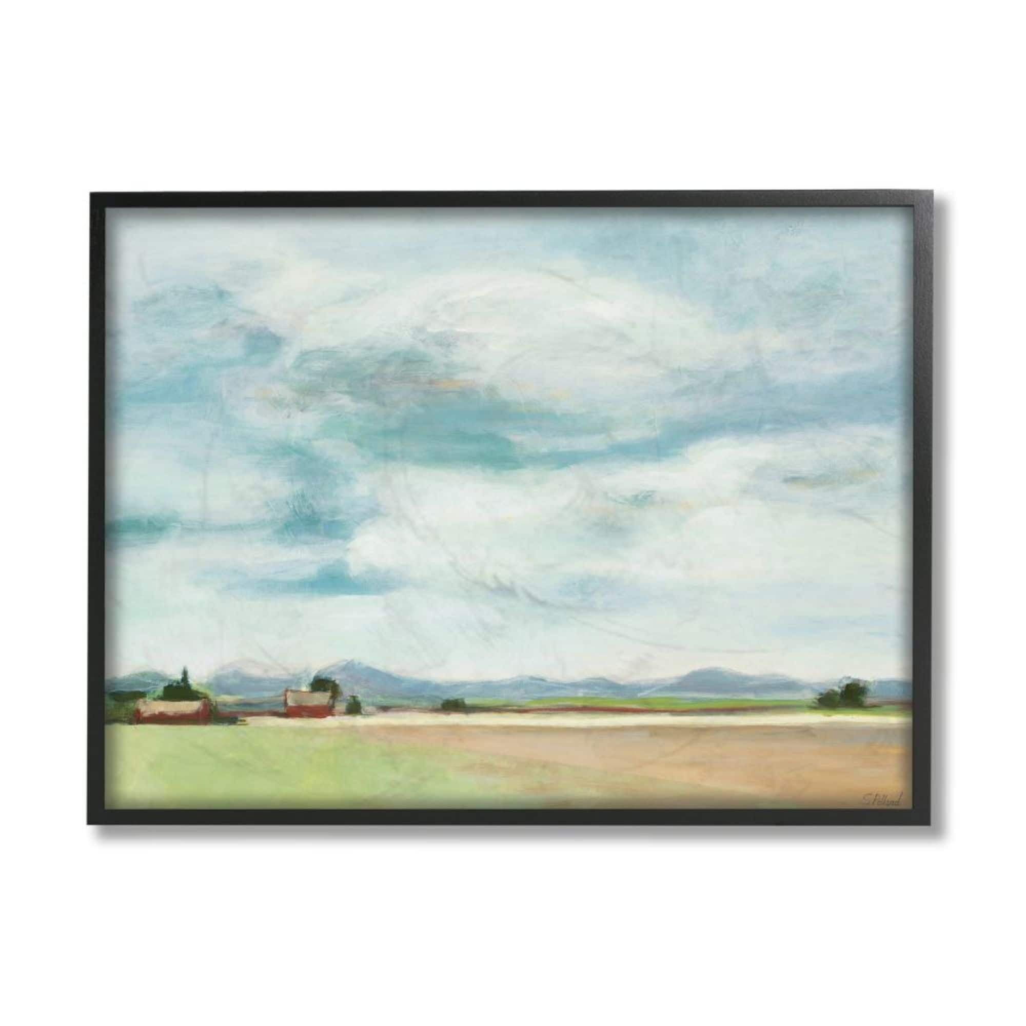 Red Barn Farm Landscape Soft Blue Sky Canvas Print with Black Frame