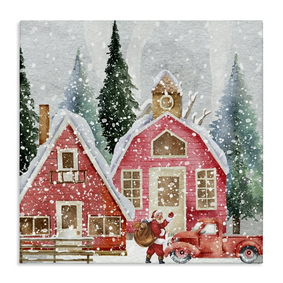 Stupell Industries Red Barn Santa Delivery Canvas Wall Art design by Jesse Keith, 30 x 30