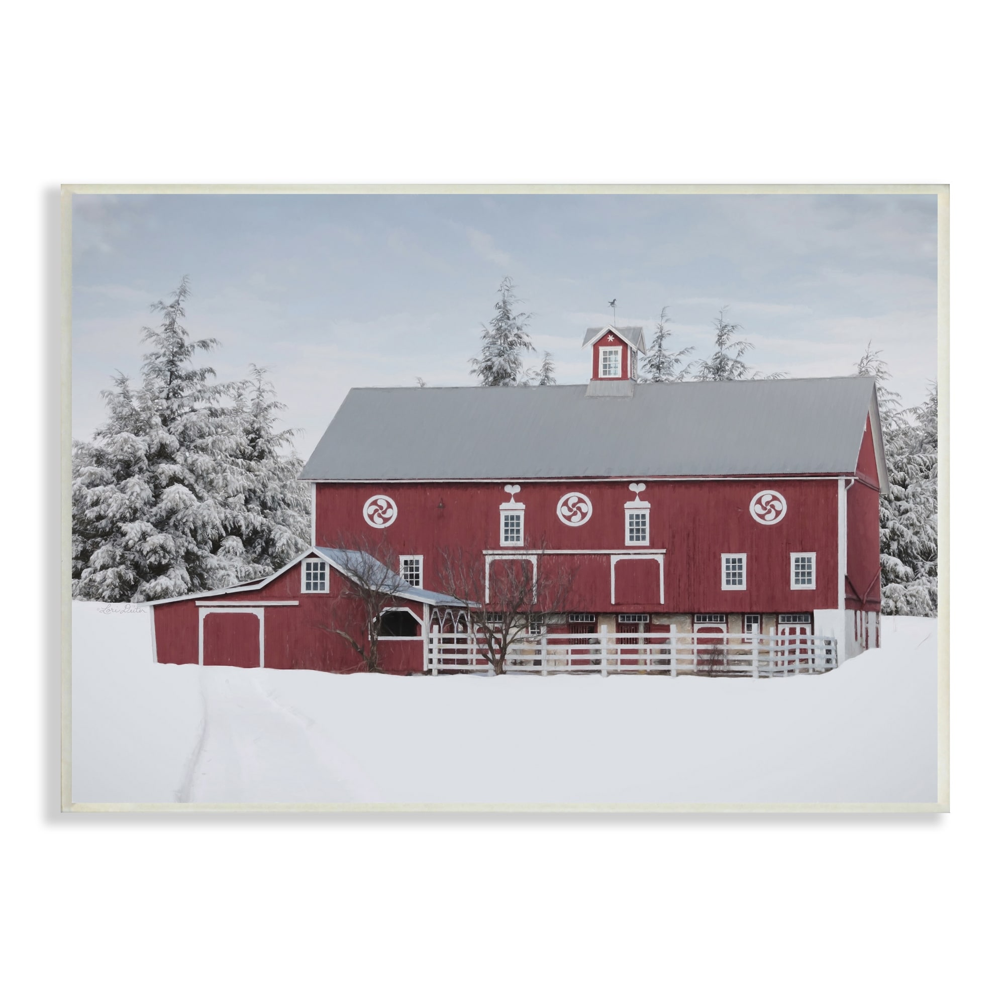 Stupell Industries Red Barn Winter Landscape Snowy Farm Pine Trees ...