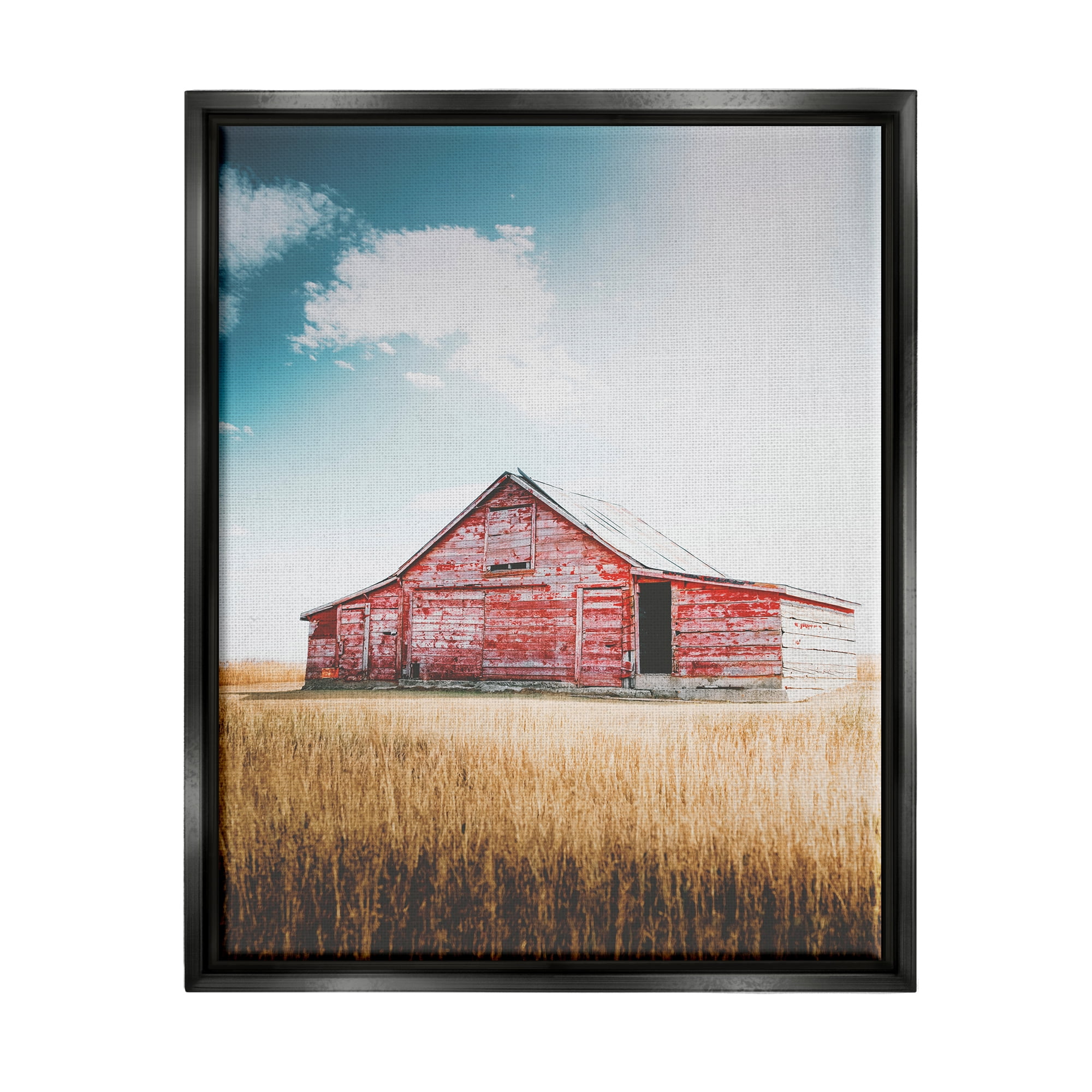 Stupell Industries Red Barn in Countryside Nature Photography Black Floater Framed Art Print Wall Art, 17 x 21