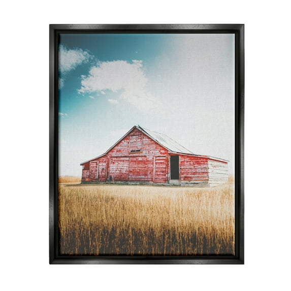 Stupell Industries Red Barn in Countryside Nature Photography Black Floater Framed Art Print Wall Art, 25 x 31