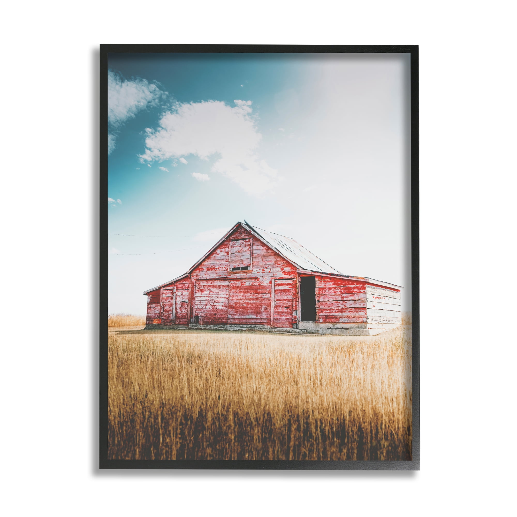 Rustic Red Barn Framed Print in Black Wood Grain Frame