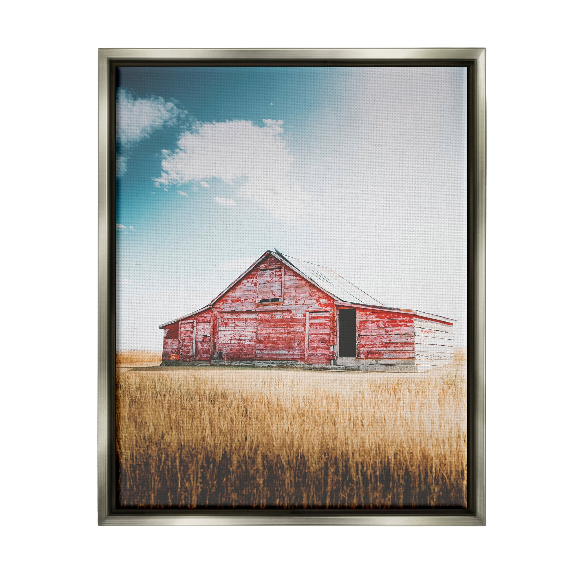 Stupell Industries Red Barn in Countryside Nature Photography Gray Floater Framed Art Print Wall Art, 17 x 21