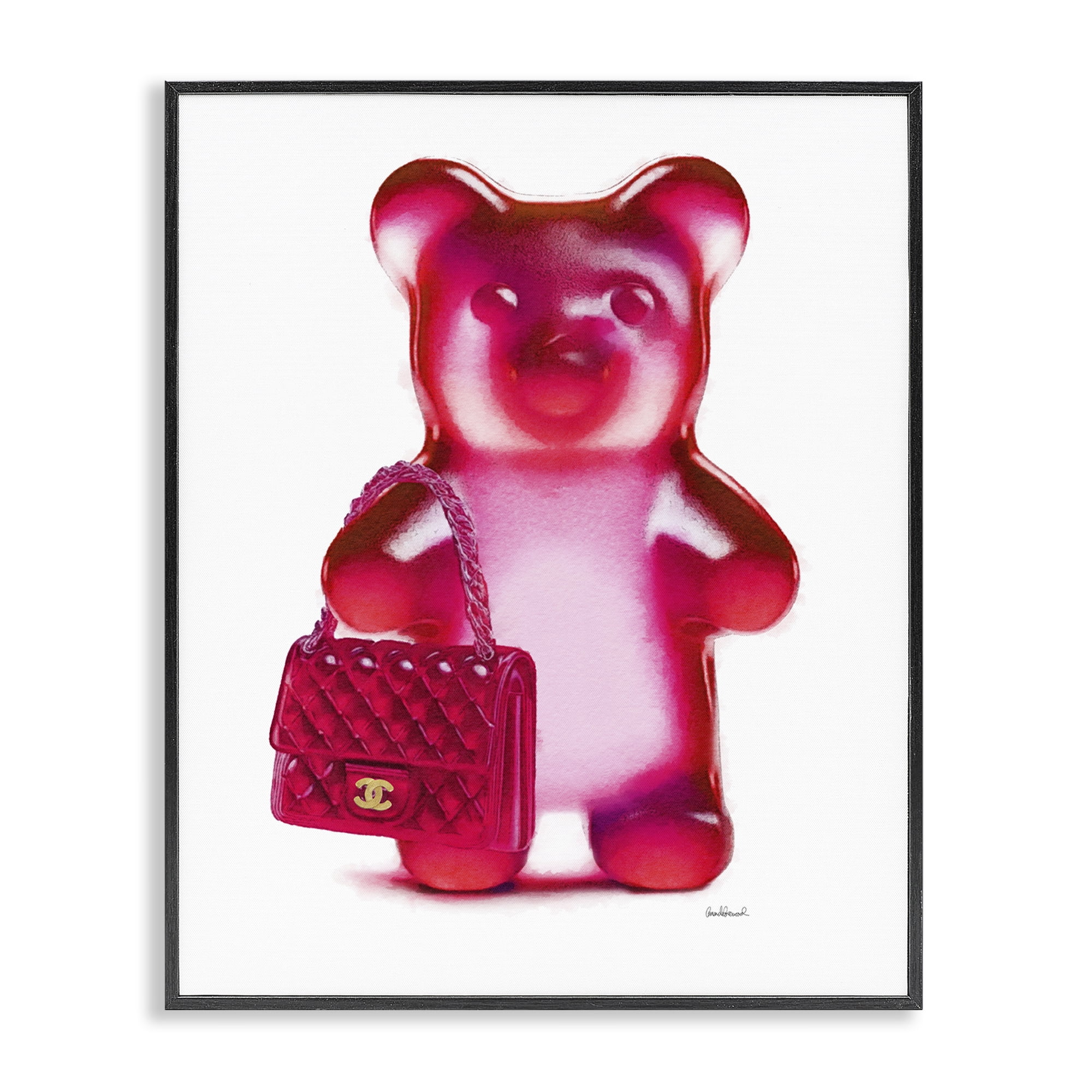 Stupell Industries Red Bear & Purse Fashion Painting Black Framed Art Print Wall Art, 16 x 20