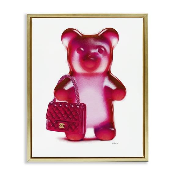 Stupell Industries Red Bear & Purse Fashion Painting Gold Floater Framed Canvas Art Print Wall Art, 17 x 21