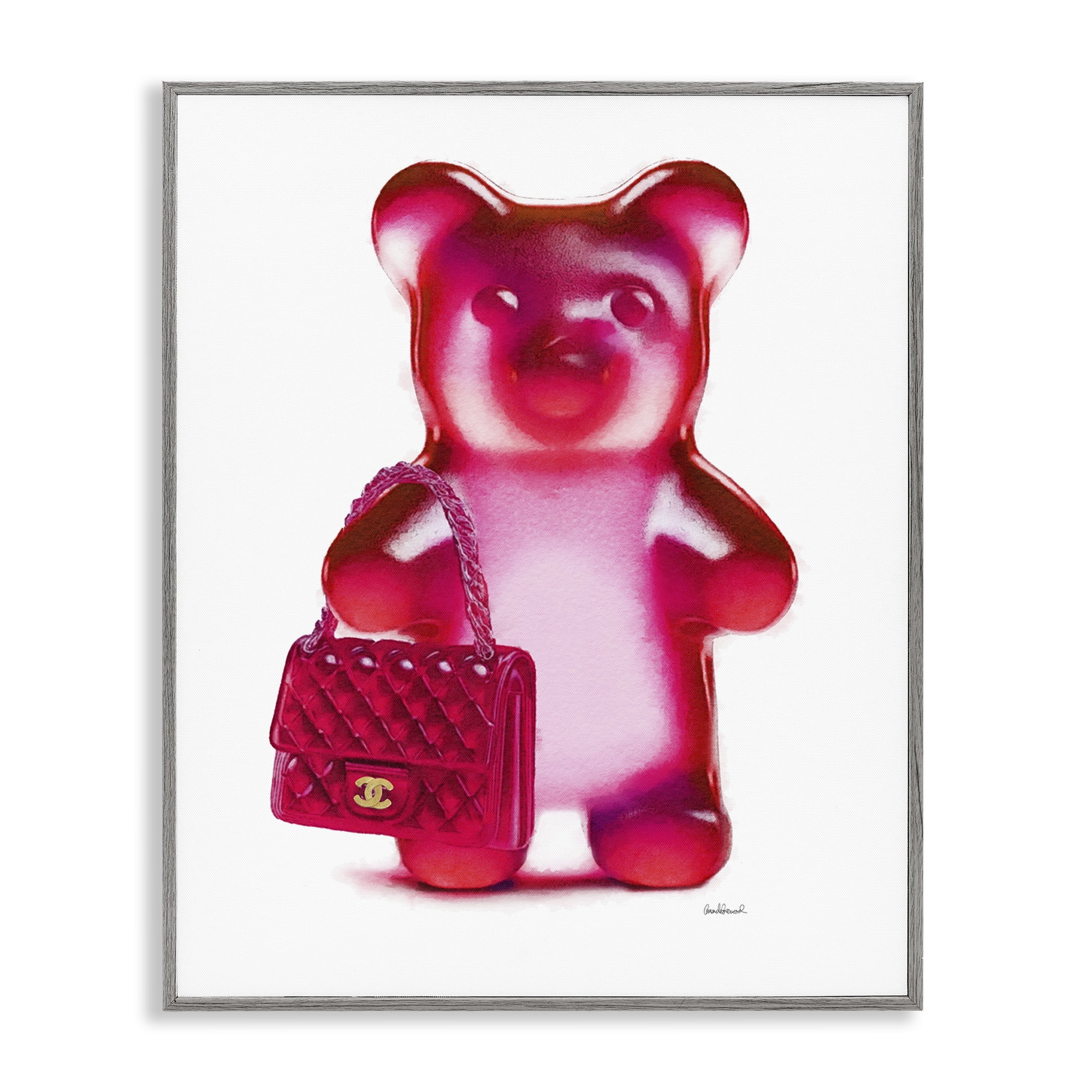 Stupell Industries Red Bear & Purse Fashion Painting Gray Framed Art Print Wall Art, 11 x 14
