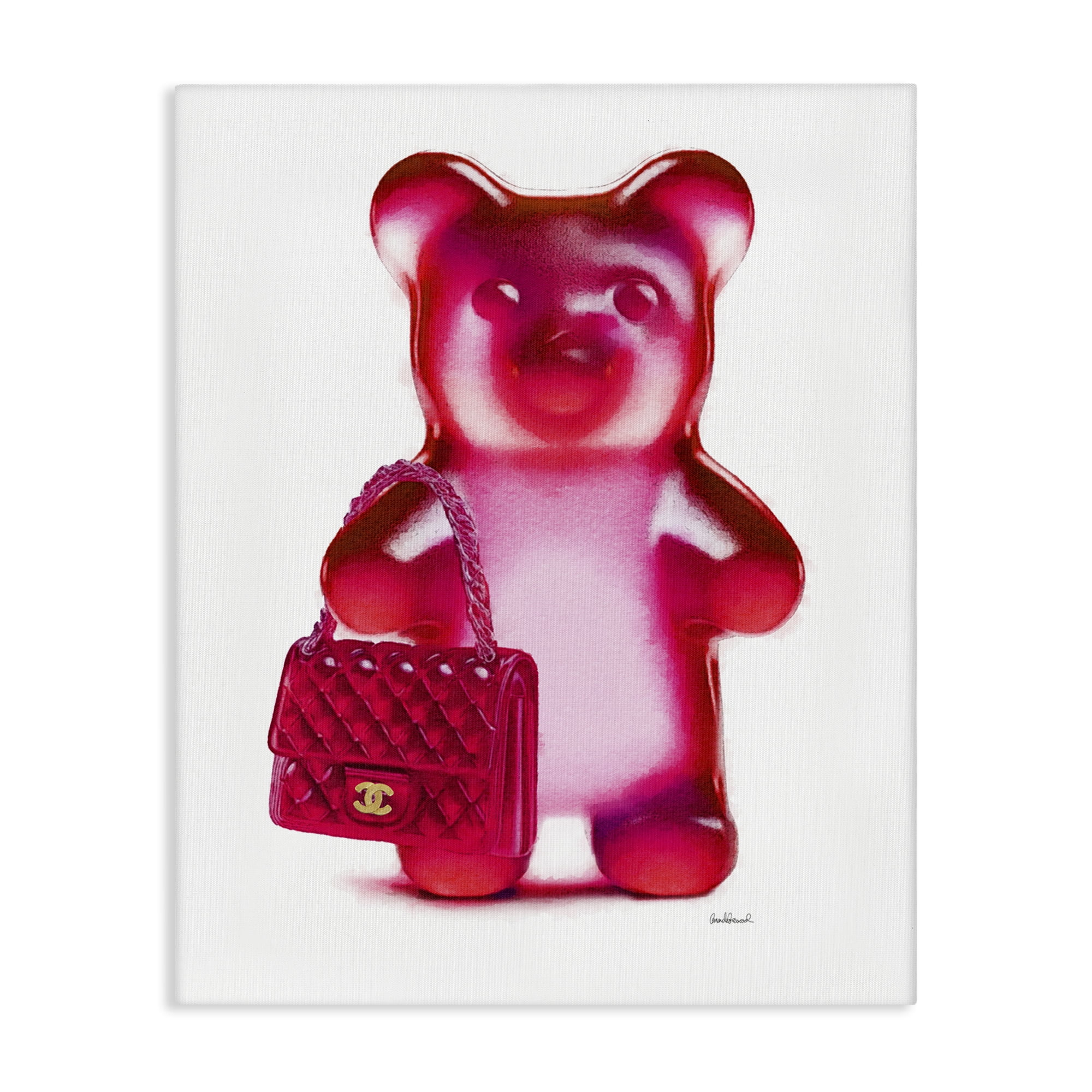 Stupell Industries Red Bear & Purse Fashion Painting Wrapped Canvas Art Print Wall Art, 30 x 40