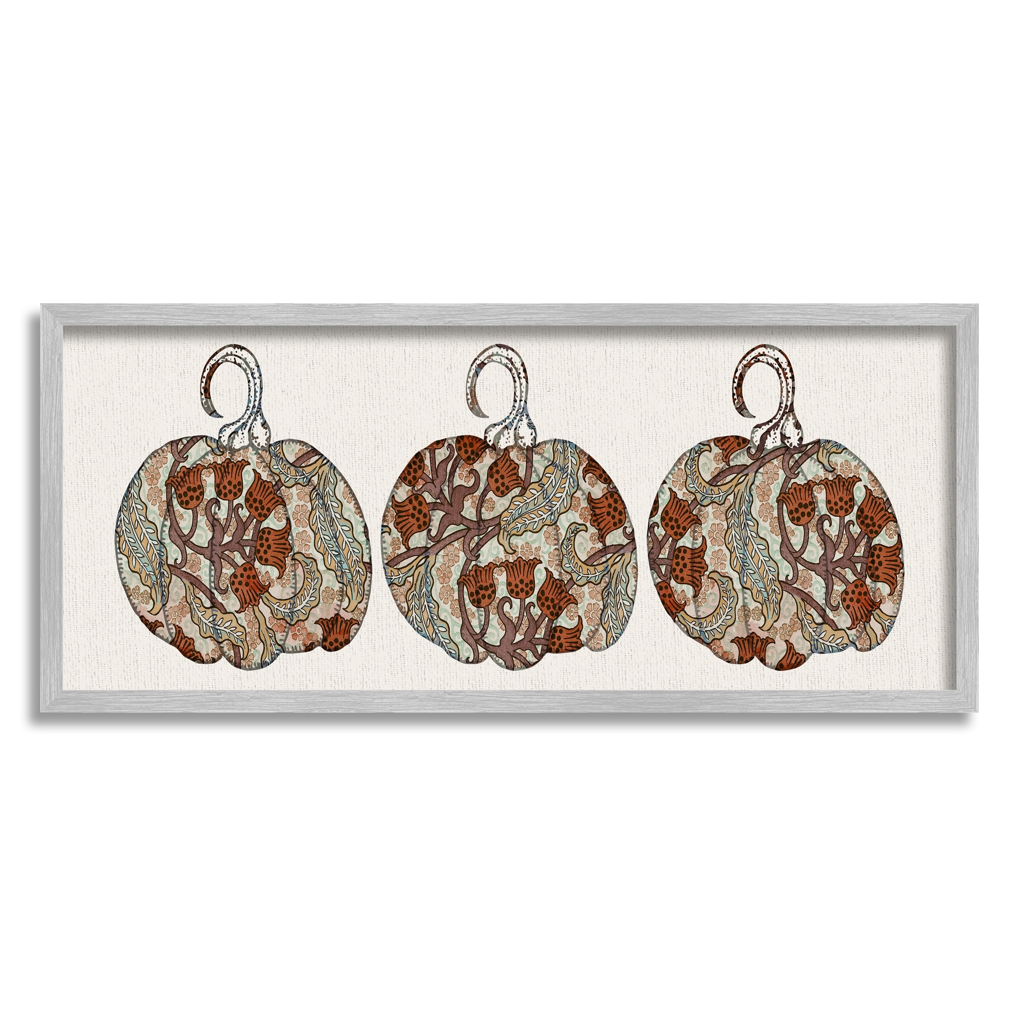 Stupell Industries Red Bellflower Paisley Pumpkin Trio Vintage Autumn Pattern, 30 x 13,Design by Daphne Polselli