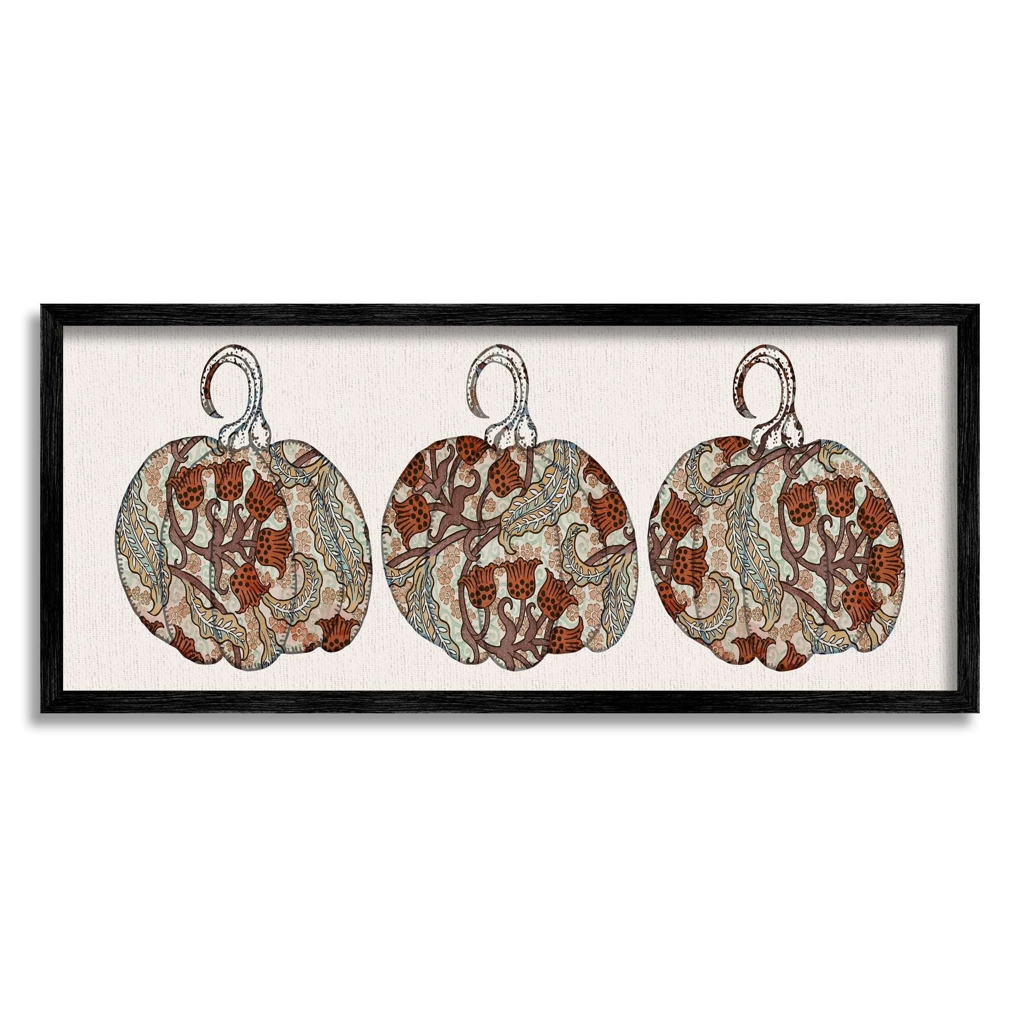 Stupell Industries Red Bellflower Paisley Pumpkin Trio Vintage Autumn Pattern, 30 x 13,Design by Daphne Polselli