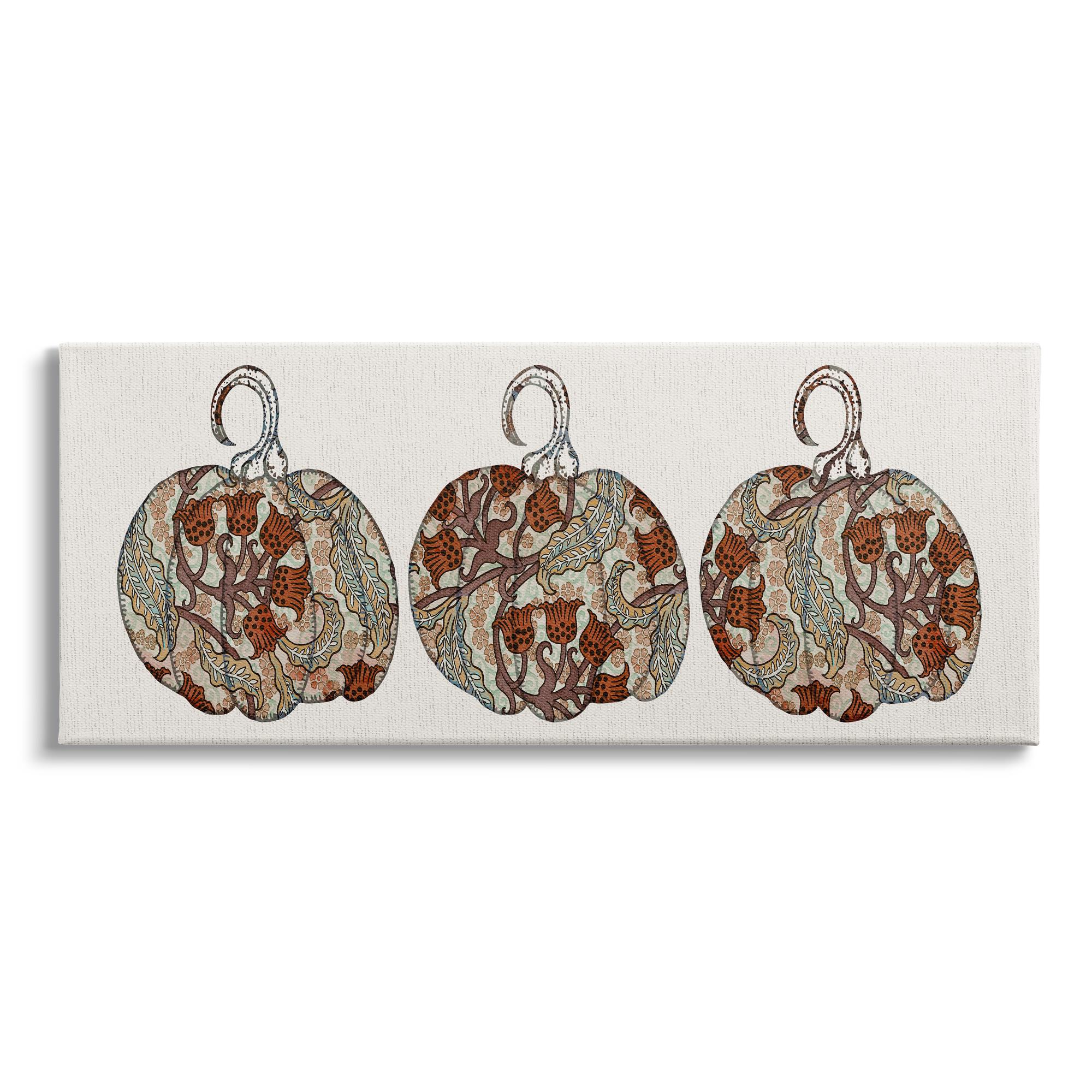 Stupell Industries Red Bellflower Paisley Pumpkin Trio Vintage Autumn Pattern, 40 x 17,Design by Daphne Polselli