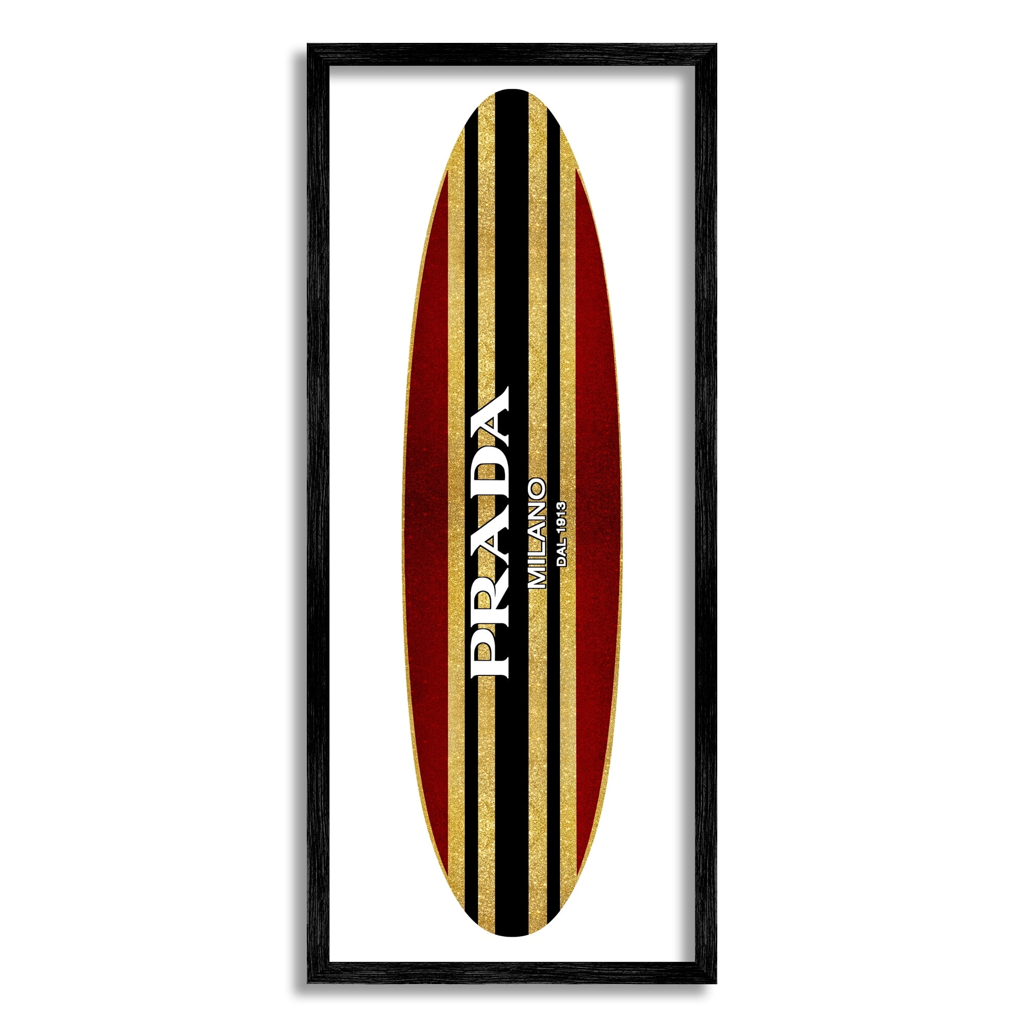 Stupell Industries Red Black Fashion Stripes Trendy Designer Surfboard Framed Wall Art, 10 x 24, Design by Madeline Blake