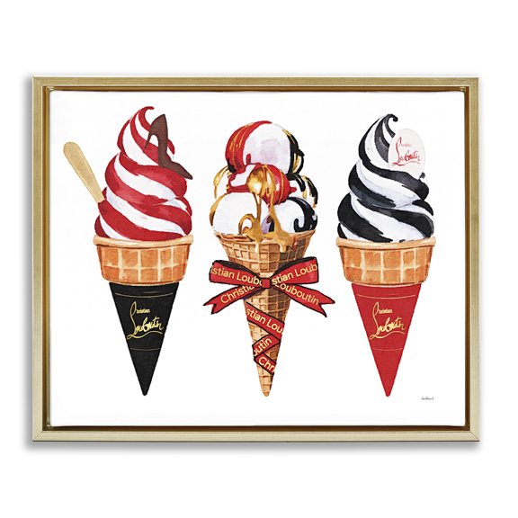 Stupell Industries Red & Black Ice Cream Cones Gold Framed Floater Canvas Wall Art design by Amanda Greenwood, 17 x 21