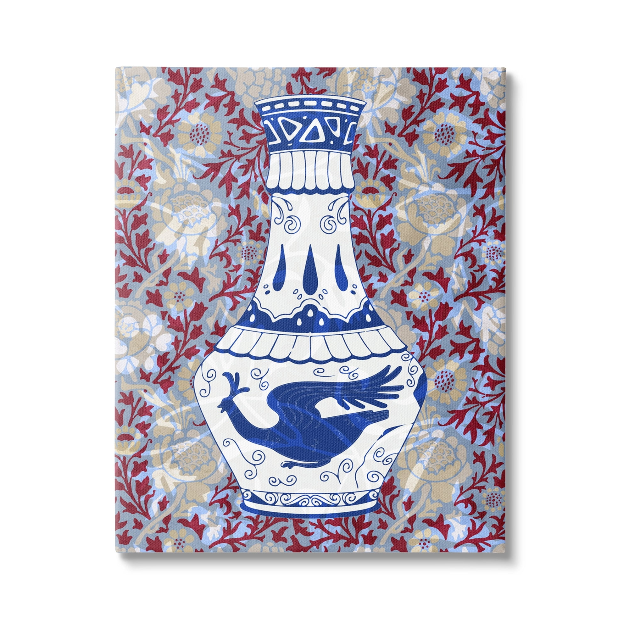 Stupell Industries Red & Blue Baroque Vase Pattern Botanical & Floral Painting Gallery Wrapped Canvas Print Wall Art