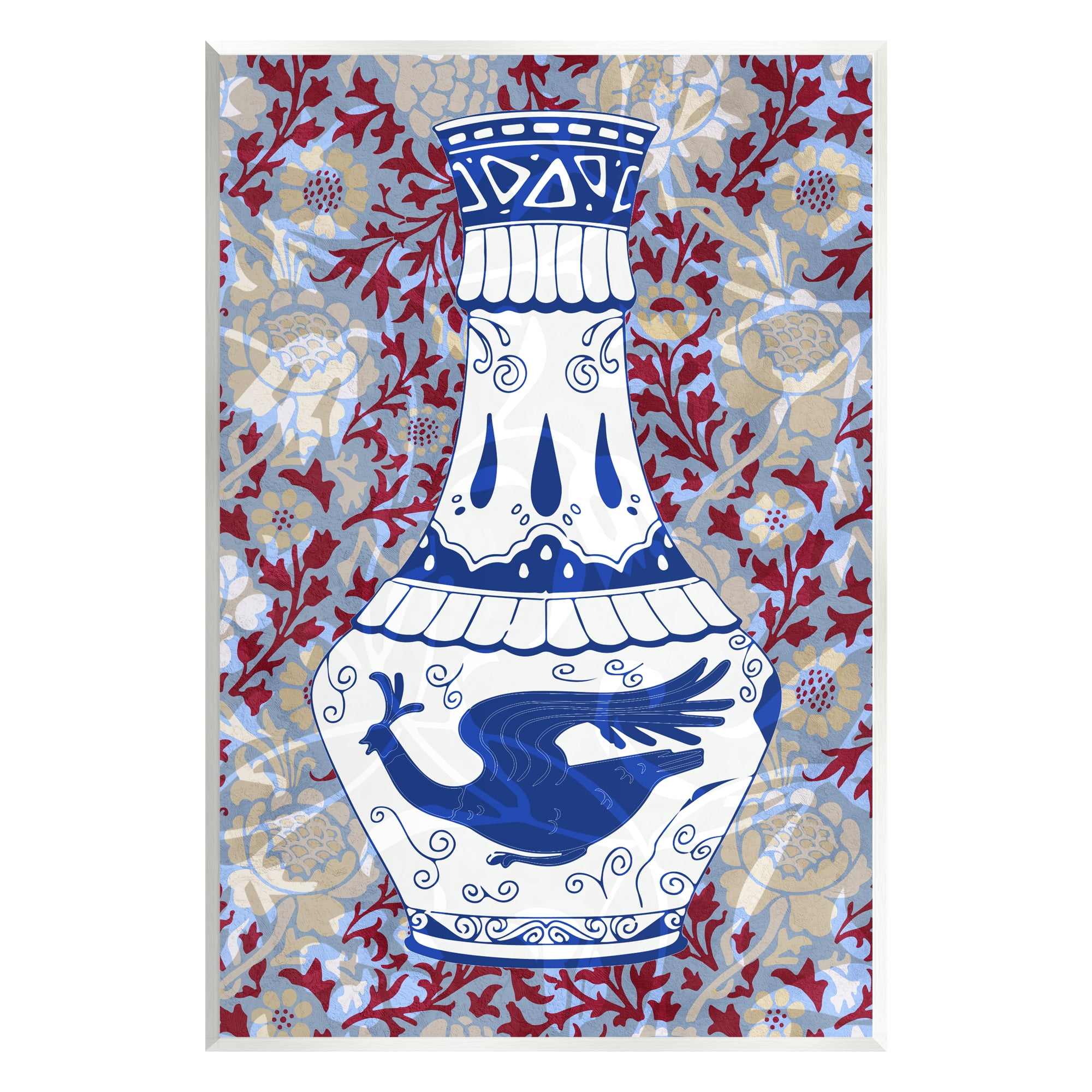 Stupell Industries Red & Blue Baroque Vase Pattern Botanical & Floral Painting Unframed Art Print Wall Art