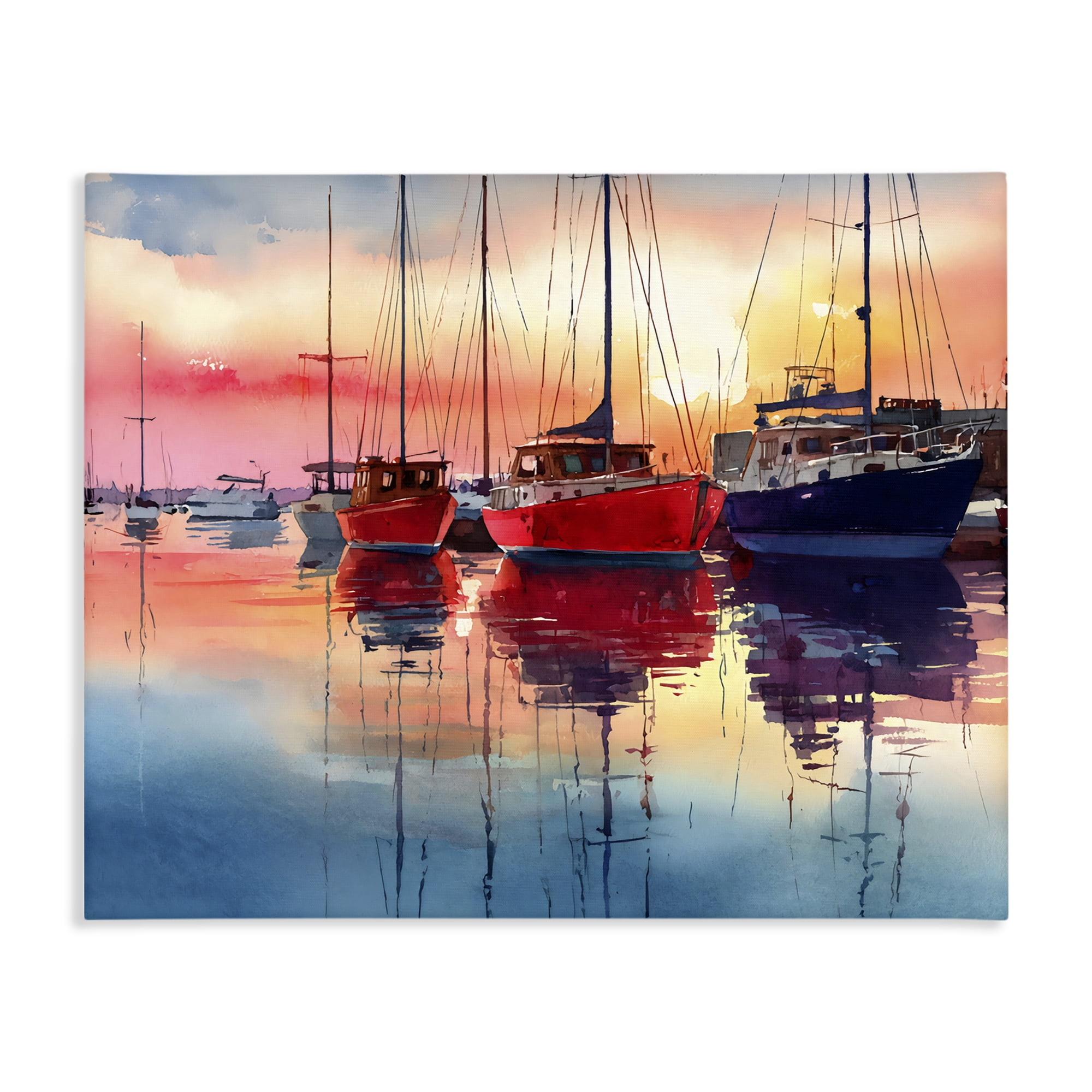 Stupell Industries Red & Blue Boats at Sunset Canvas Wall Art, design by Franklyn Gregory
