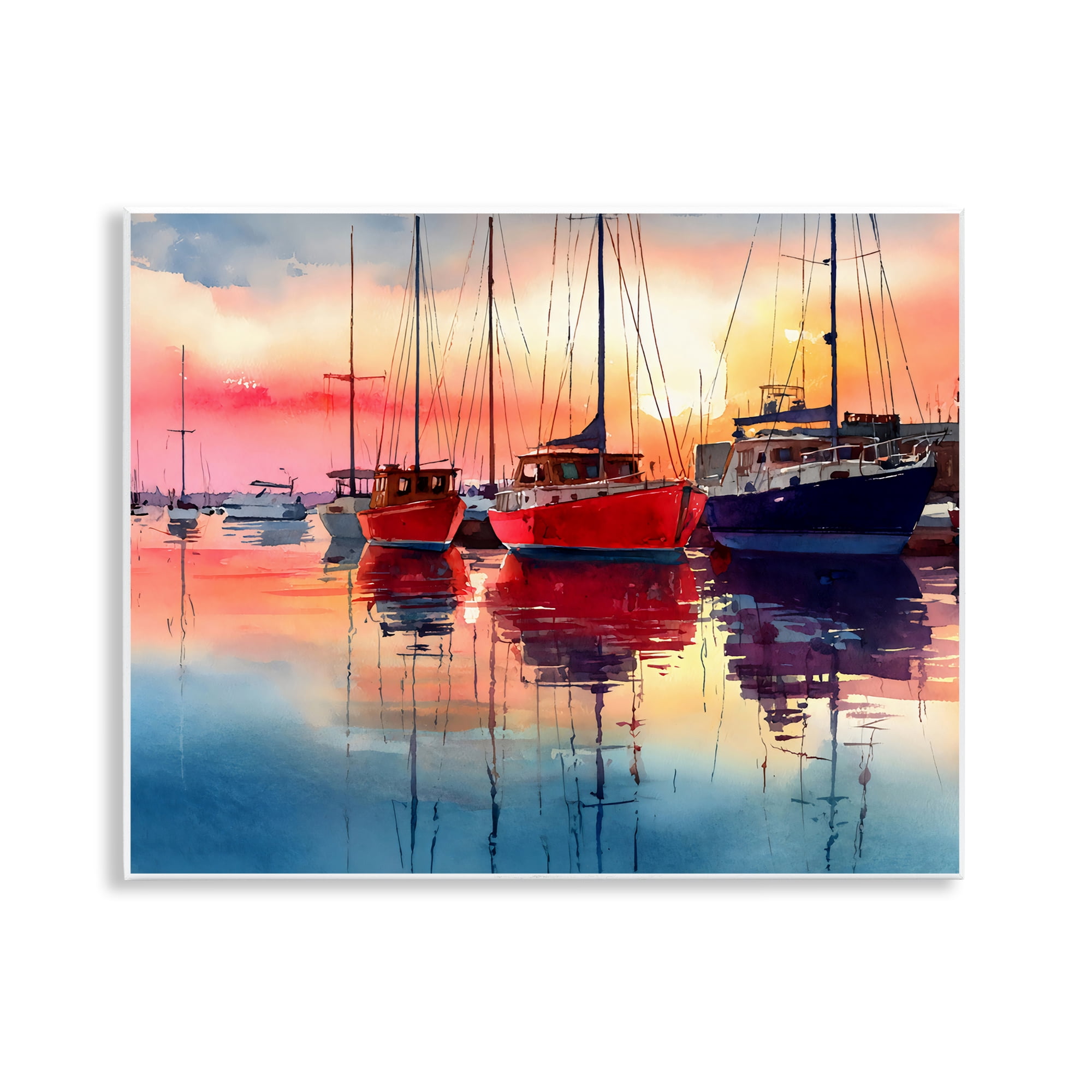 Stupell Industries Red & Blue Boats at Sunset Wall Plaque Art, design by Franklyn Gregory