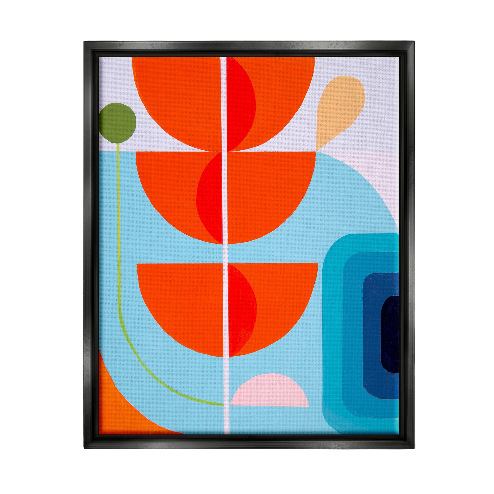 Stupell Industries Red & Blue Modern Shapes Abstract Painting Black Floater Framed Canvas Art Print Wall Art, 25 x 31