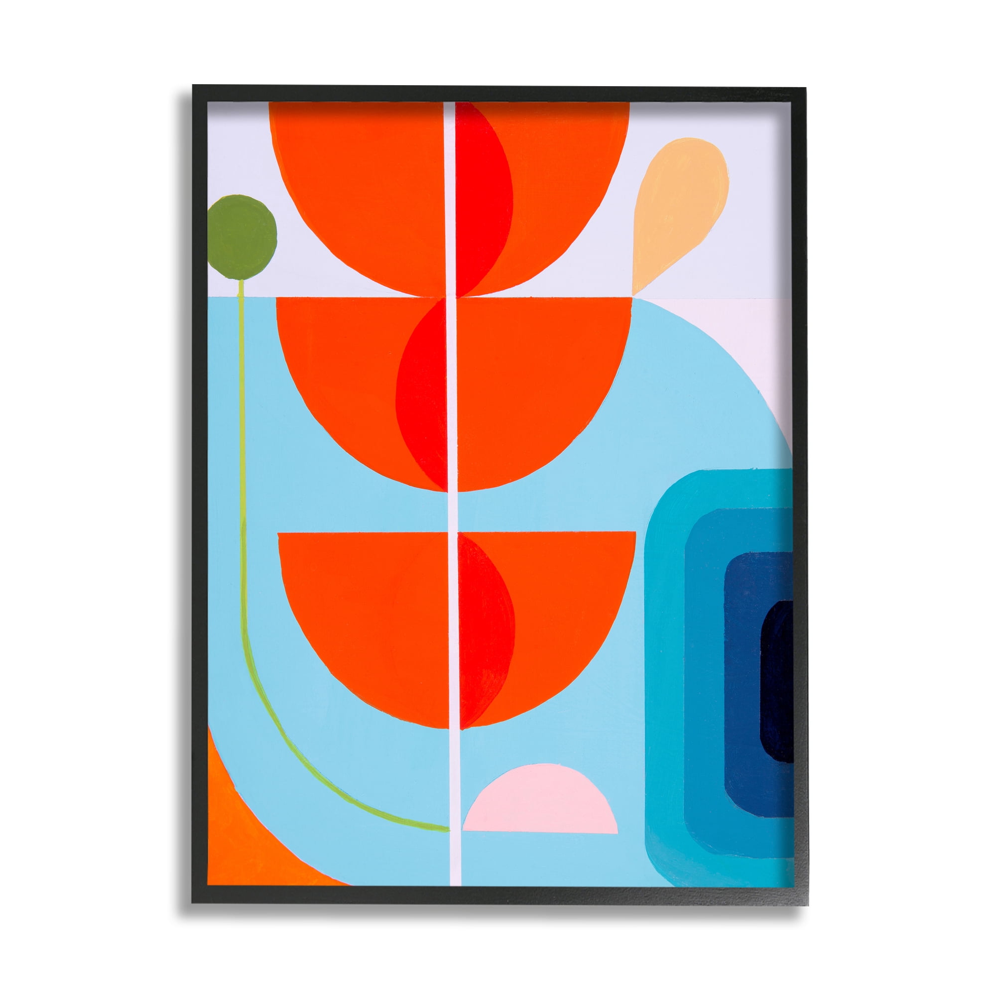 Stupell Industries Red & Blue Modern Shapes Abstract Painting Black Framed Art Print Wall Art, 24 x 30
