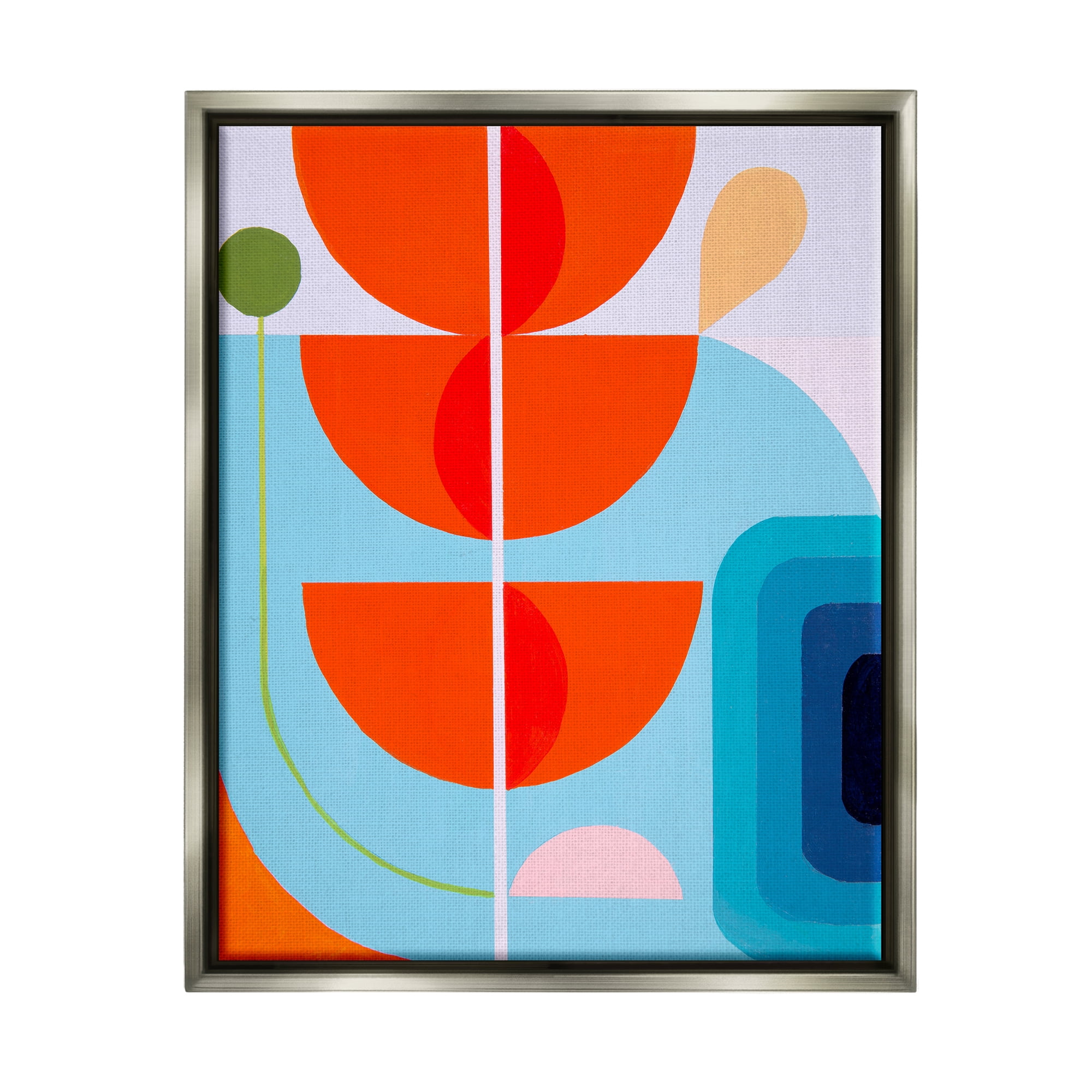 Stupell Industries Red & Blue Modern Shapes Abstract Painting Gray Floater Framed Canvas Art Print Wall Art, 17 x 21