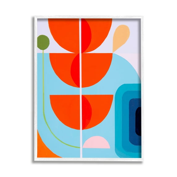 Stupell Industries Red & Blue Modern Shapes Abstract Painting White Framed Art Print Wall Art, 16 x 20