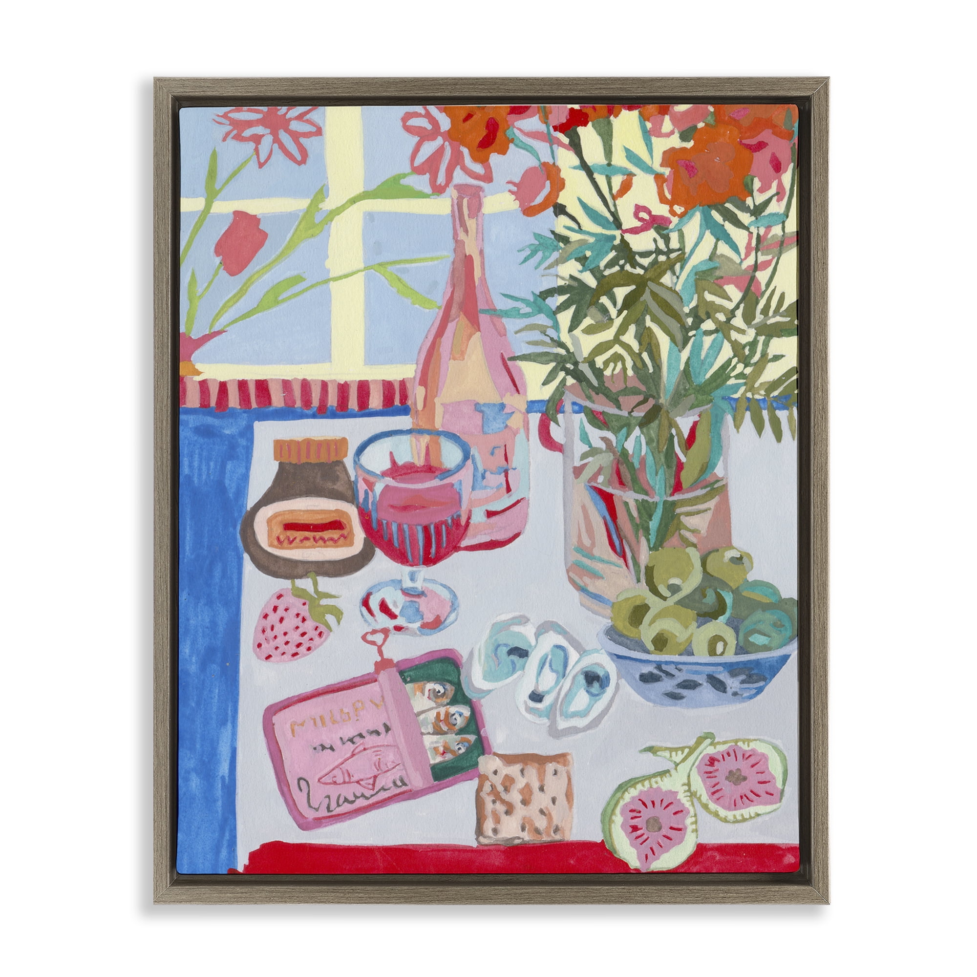 Stupell Industries Red & Blue Table Setting Brown Framed Floater Canvas Wall Art, design by Melissa Wang