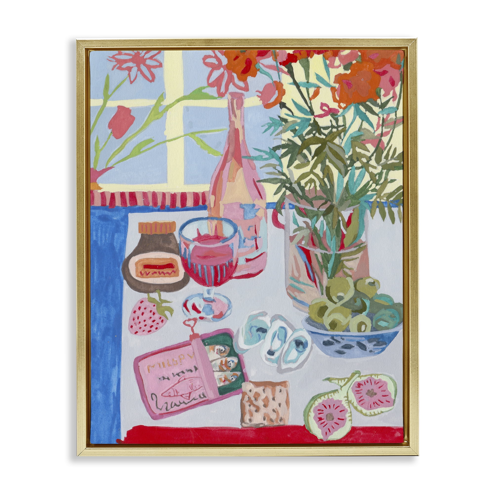 Stupell Industries Red & Blue Table Setting Gold Framed Floater Canvas Wall Art, design by Melissa Wang