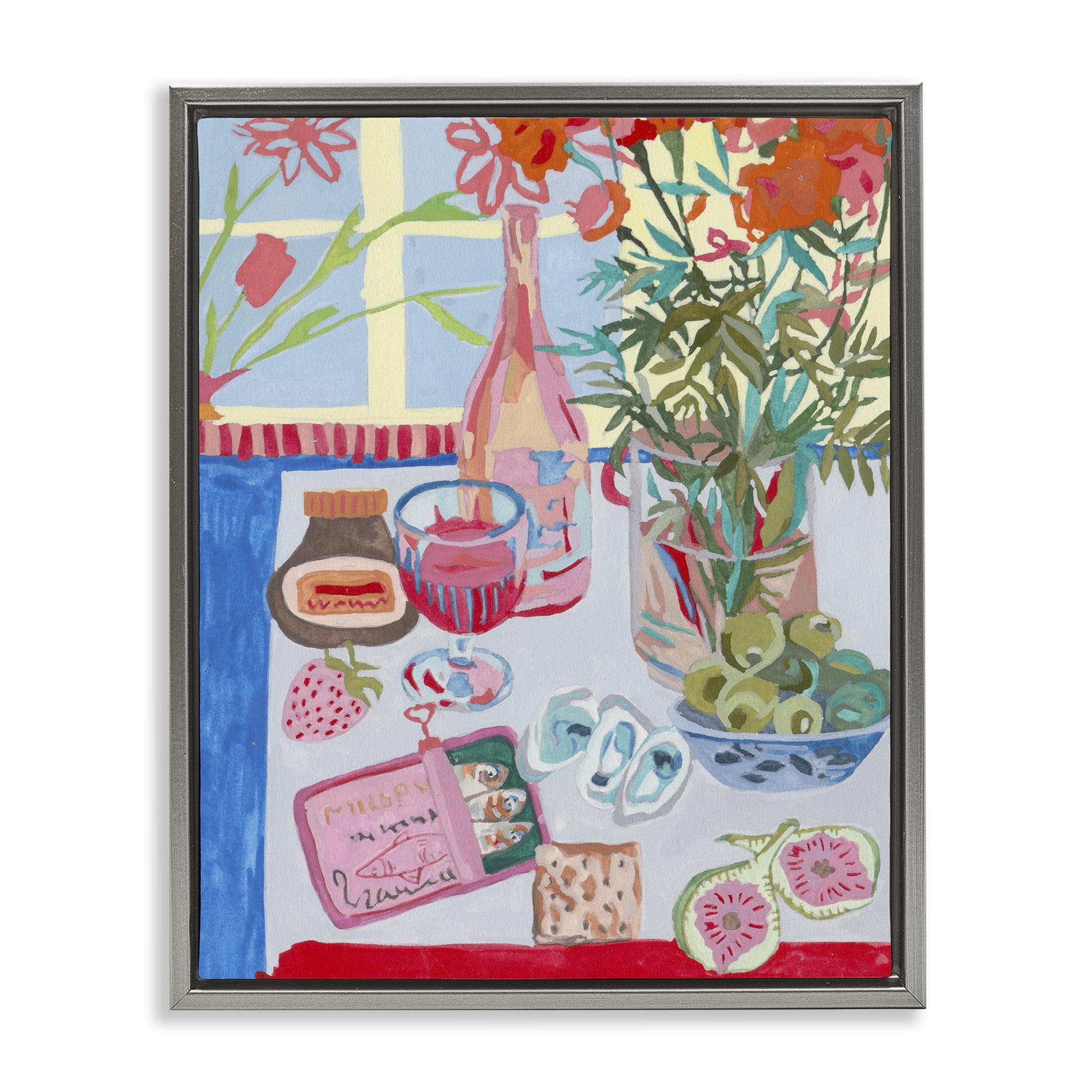Stupell Industries Red & Blue Table Setting Gray Framed Floater Canvas Wall Art, design by Melissa Wang
