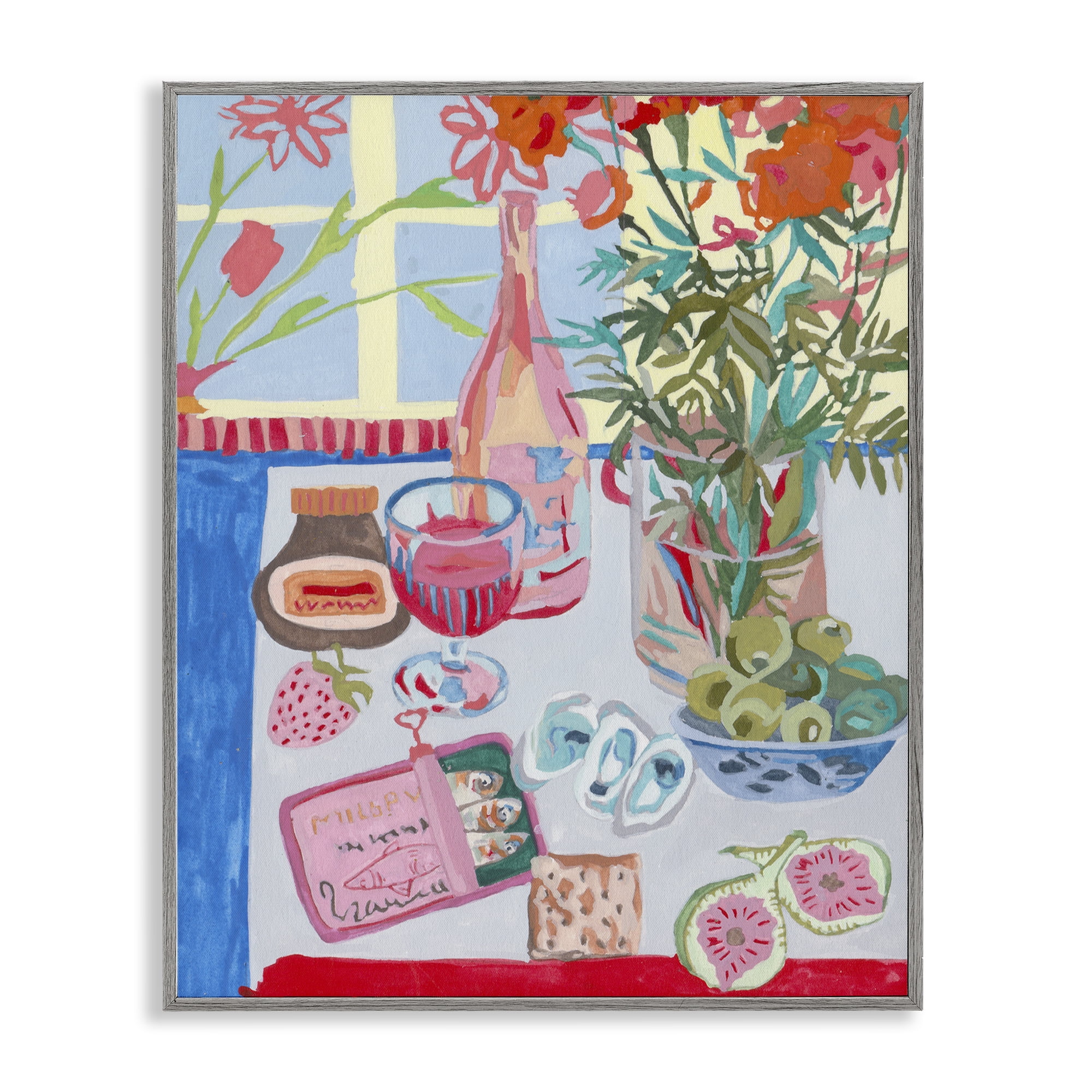 Stupell Industries Red & Blue Table Setting Gray Framed Giclee Art, design by Melissa Wang