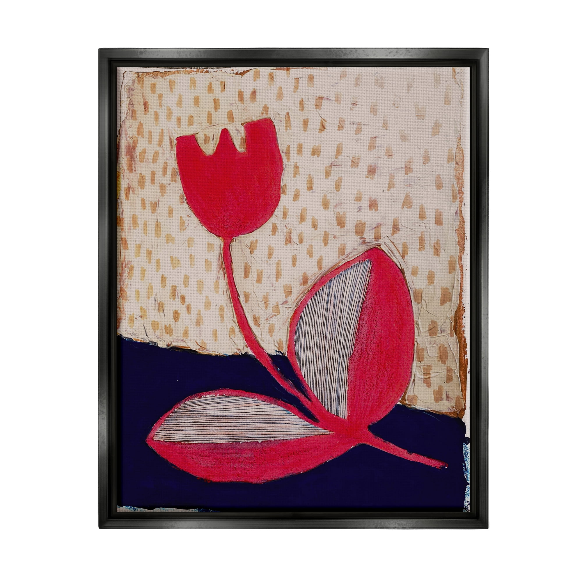 Stupell Industries Red Boho Flower Botanical & Floral Painting Black Floater Framed Canvas Art Print Wall Art, 17 x 21