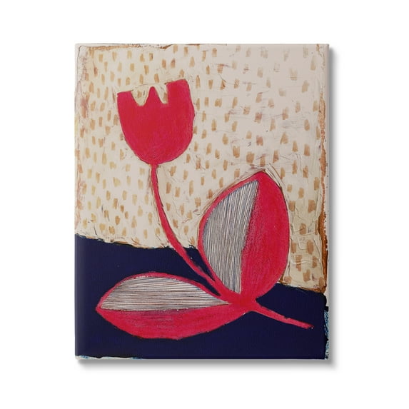 Stupell Industries Red Boho Flower Botanical & Floral Painting Gallery Wrapped Canvas Art Print Wall Art, 30 x 40