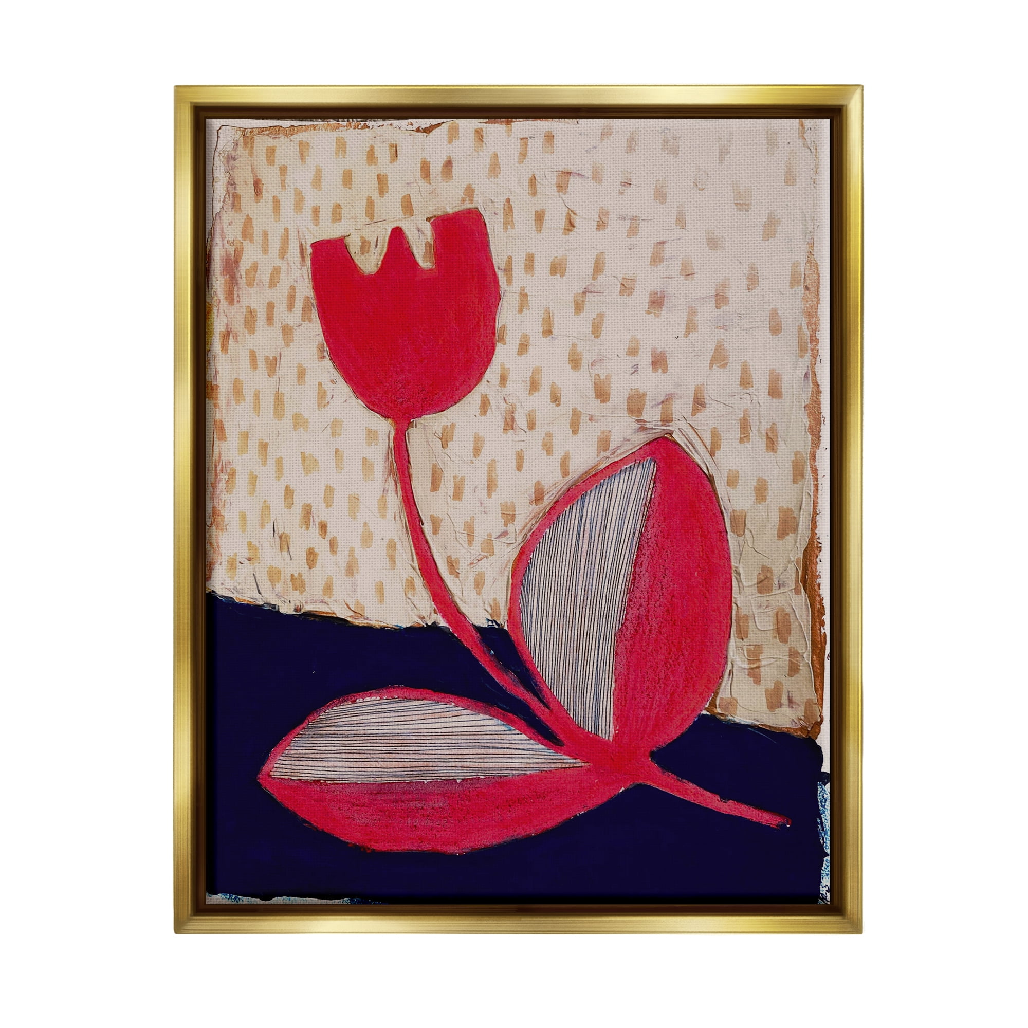 Stupell Industries Red Boho Flower Botanical & Floral Painting Gold Floater Framed Canvas Art Print Wall Art, 17 x 21