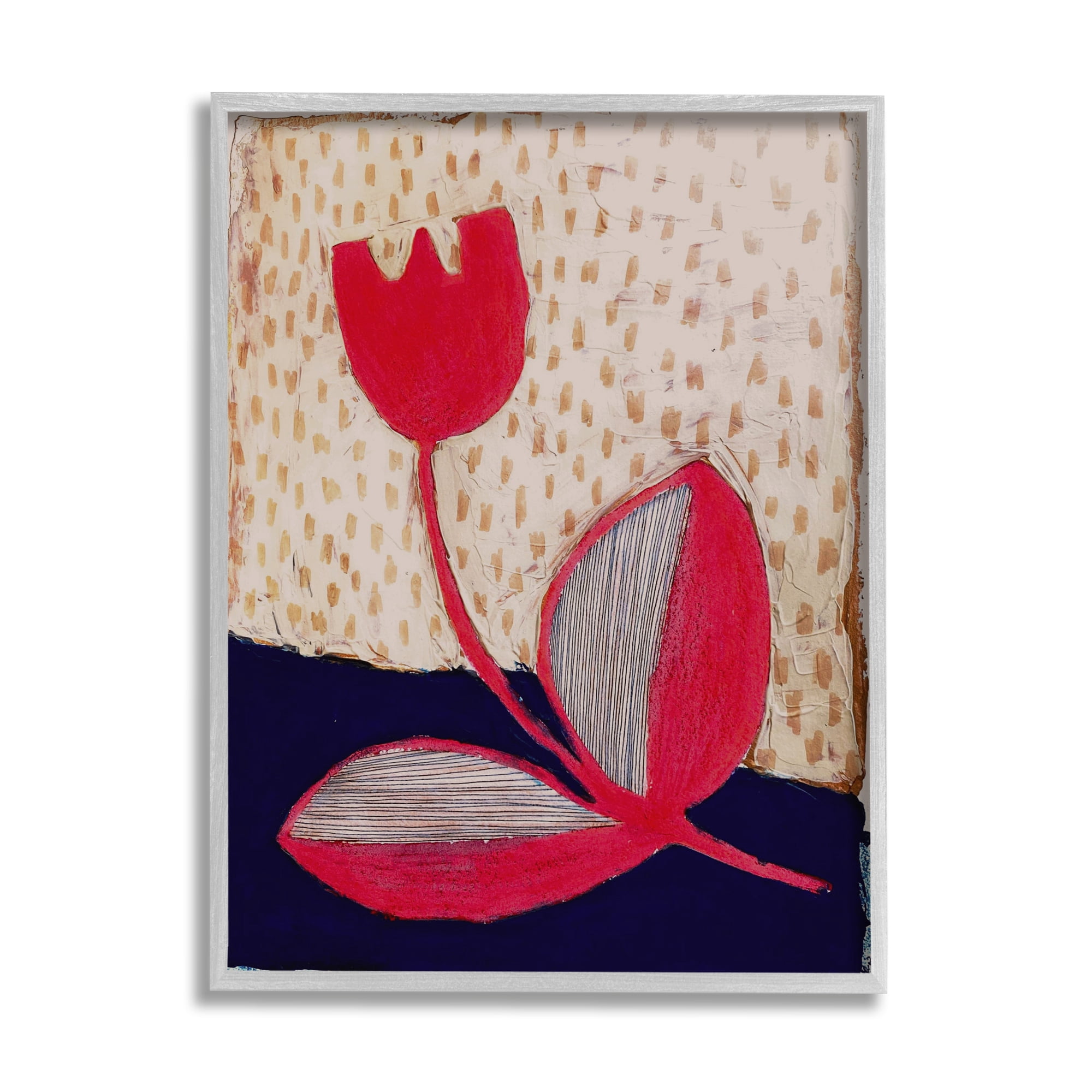Stupell Industries Red Boho Flower Botanical & Floral Painting Gray Framed Art Print Wall Art, 16 x 20