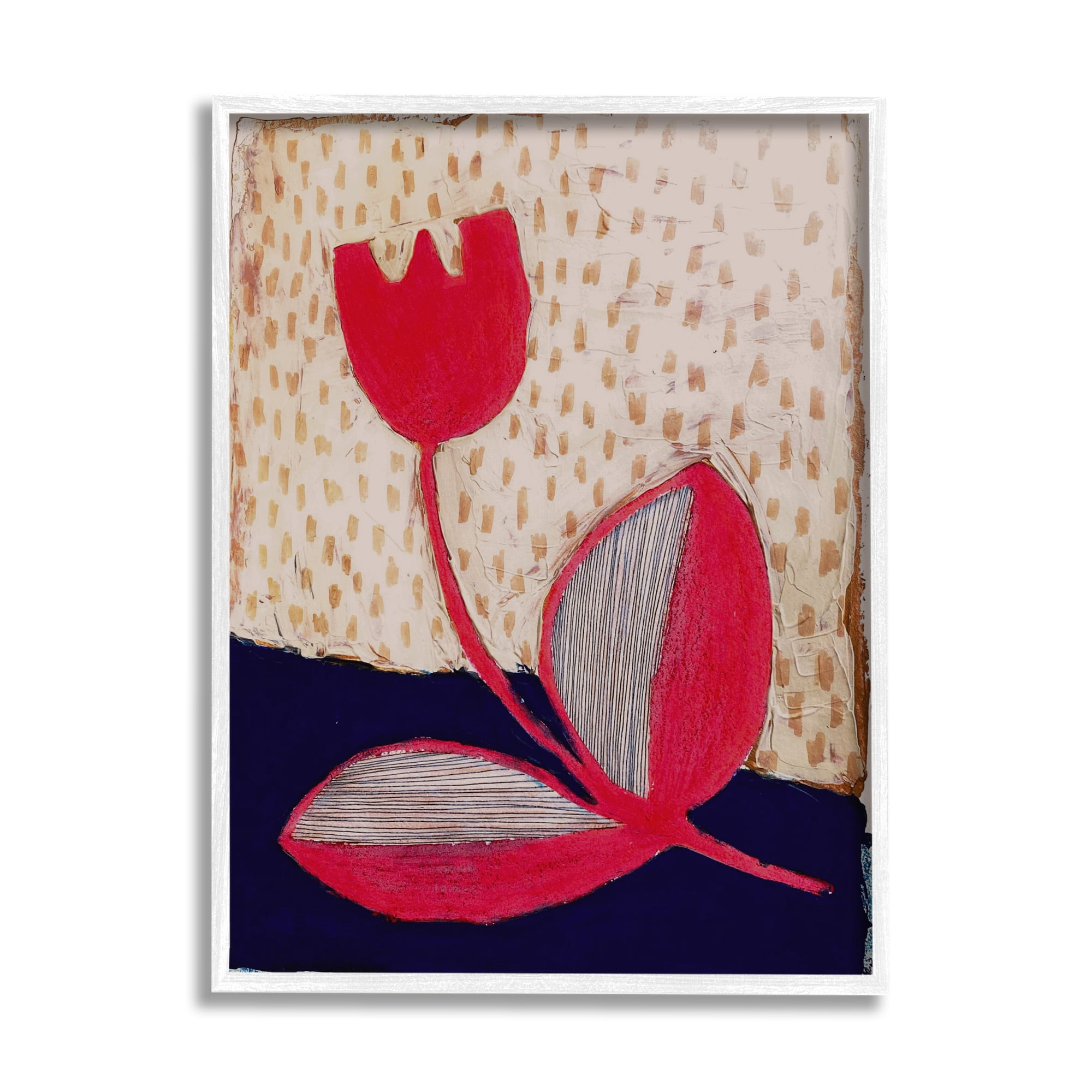 Stupell Industries Red Boho Flower Botanical & Floral Painting White Framed Art Print Wall Art, 16 x 20