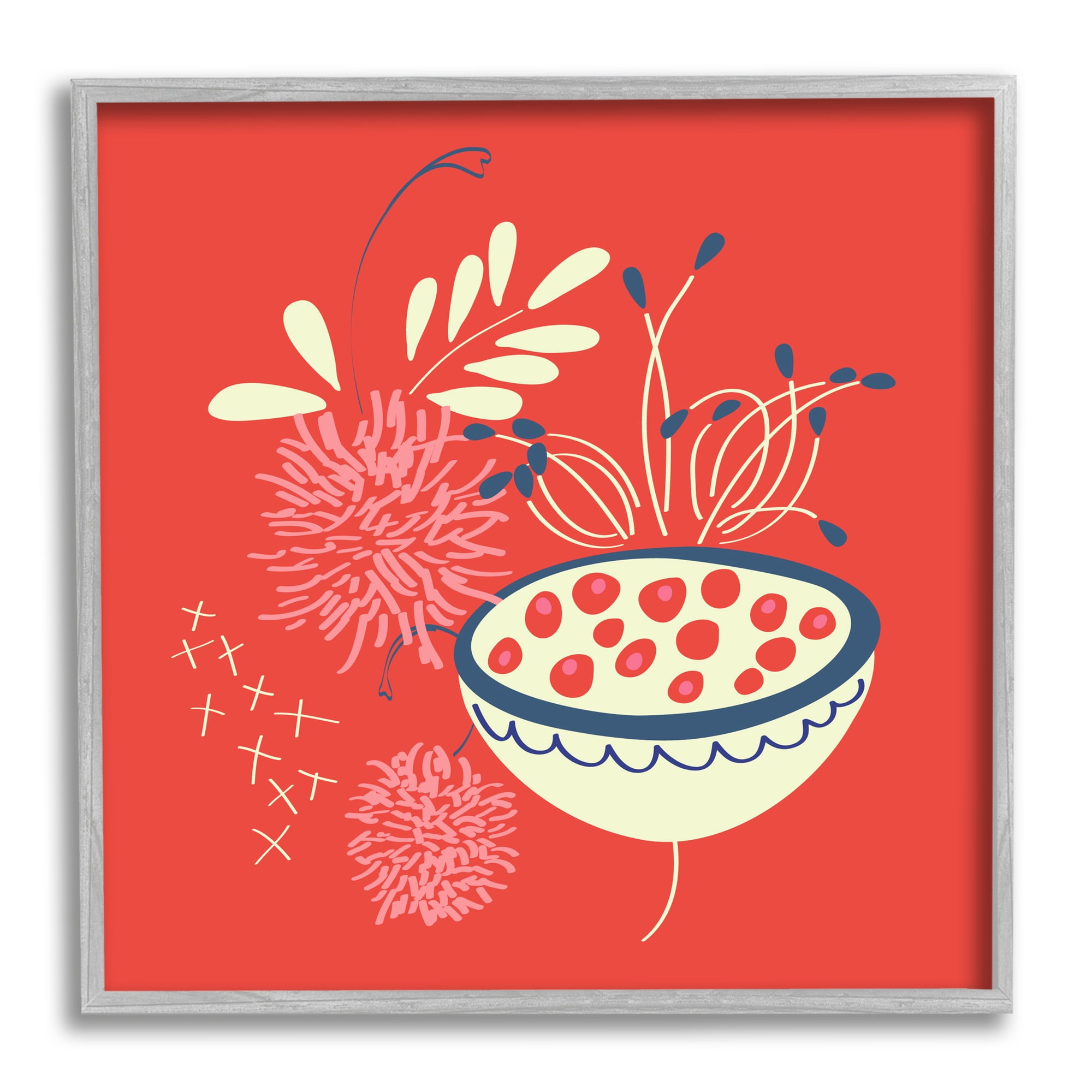 Stupell Industries Red Botanical Seeds Botanical & Floral Painting Gray Framed Art Print Wall Art, 17 x 17