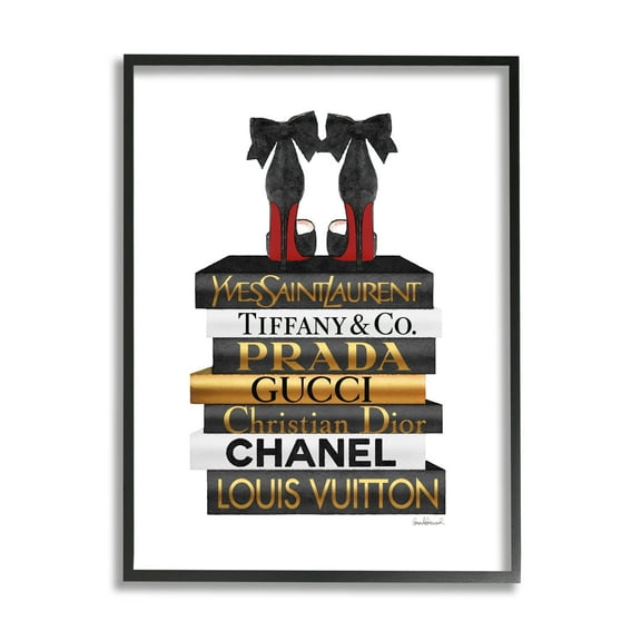 Stupell Industries Red Bottom Heels Glam Fashion Bookstack Beauty & Fashion Painting Black Framed Art Print Wall Art, 11 x 14
