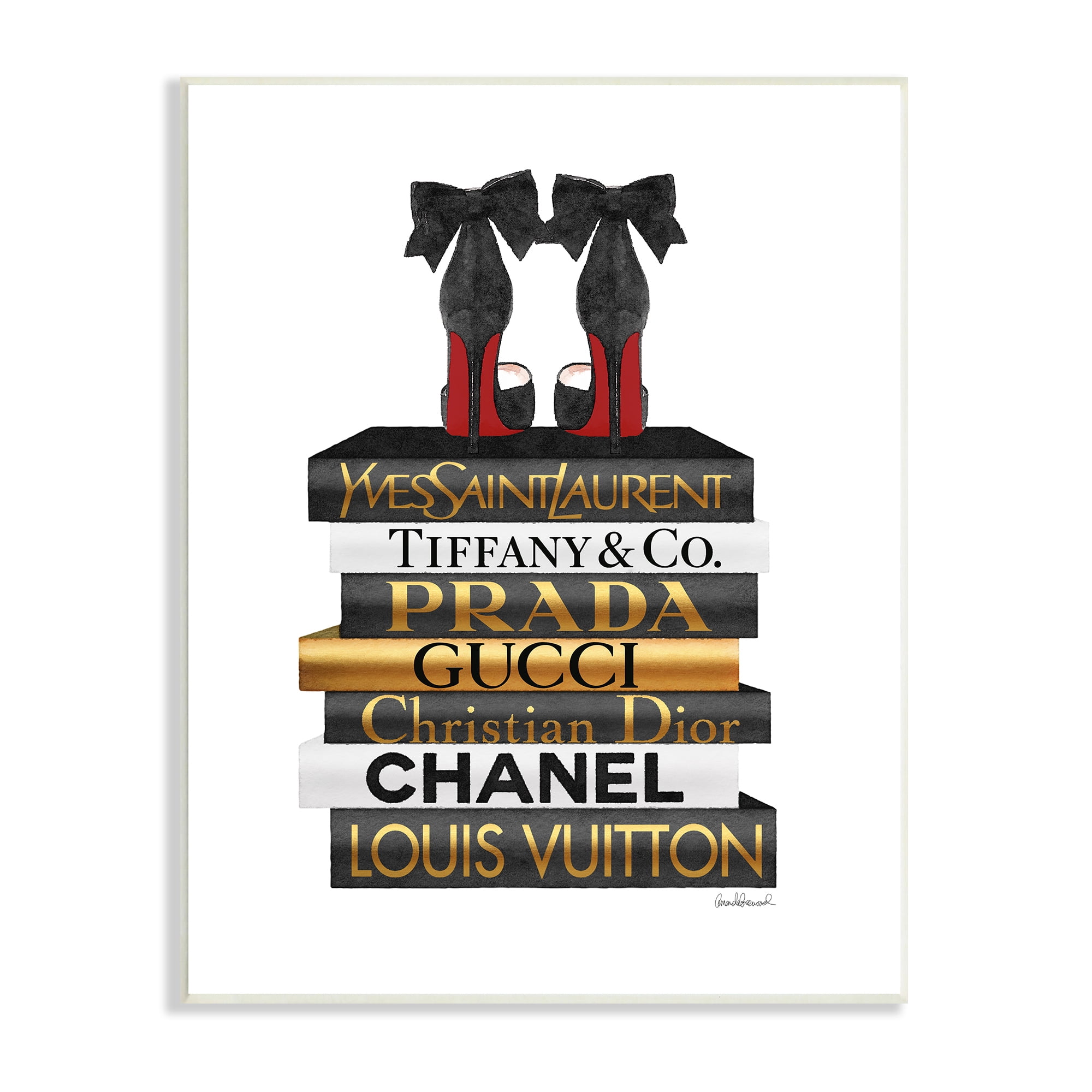 Stupell Industries Red Bottom Heels Glam Fashion Bookstack Beauty & Fashion Painting Unframed Art Print Wall Art, 13 x 19