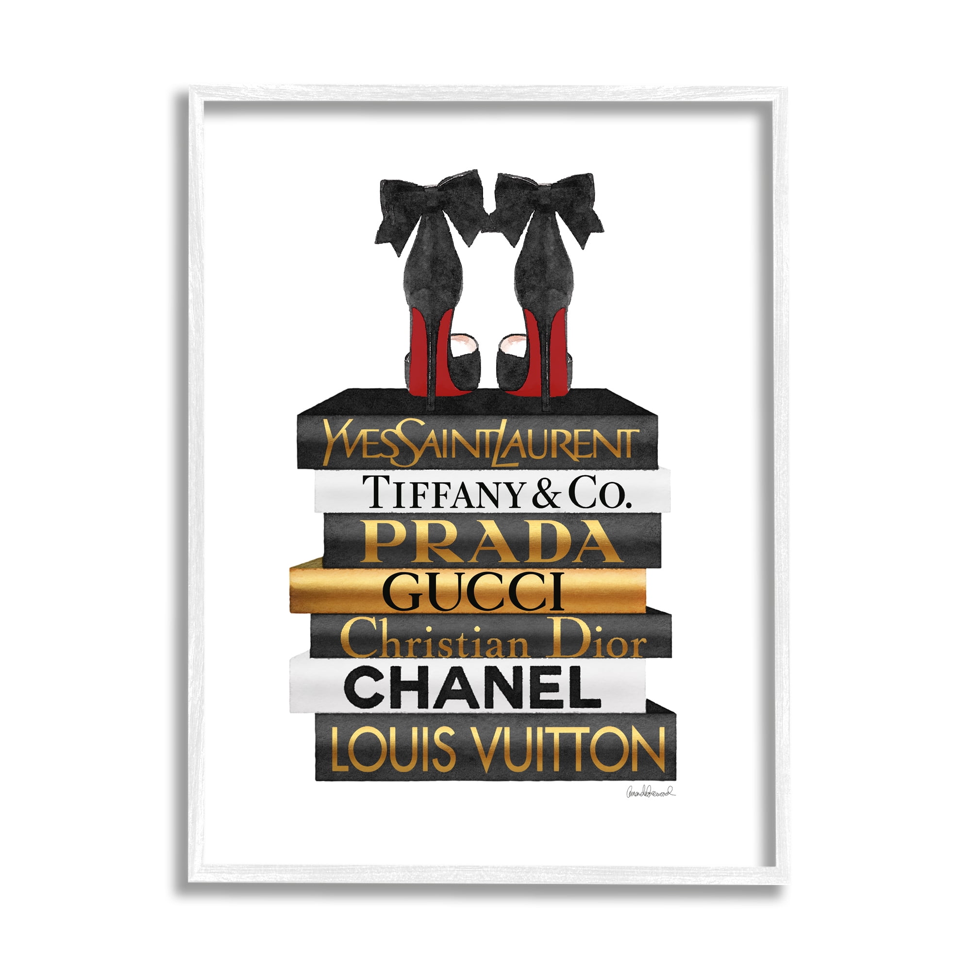 Stupell Industries Red Bottom Heels Glam Fashion Bookstack Beauty & Fashion Painting White Framed Art Print Wall Art, 16 x 20